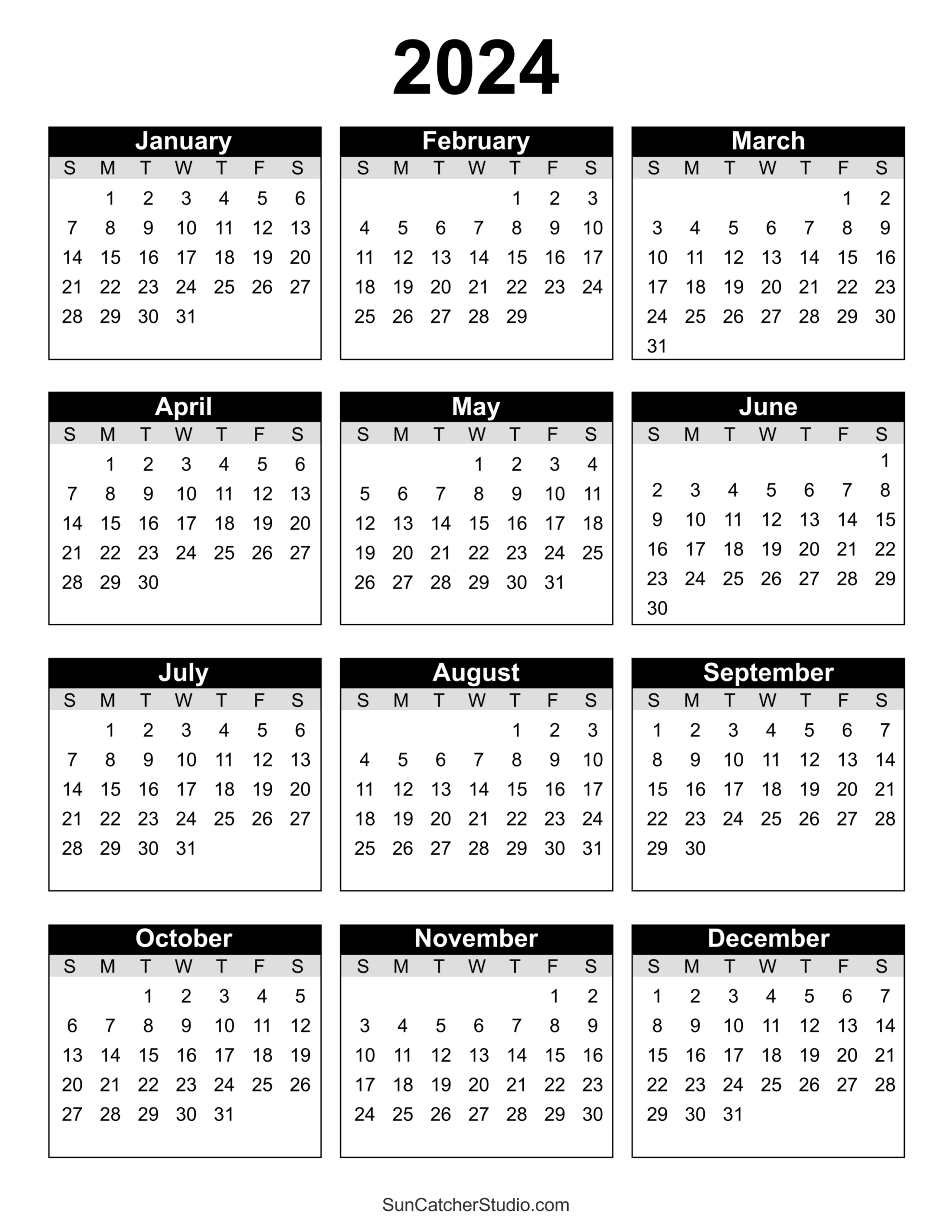 Free Printable 2024 Yearly Calendar – Diy Projects, Patterns | 2024 Yearly Calendar Free Printable
