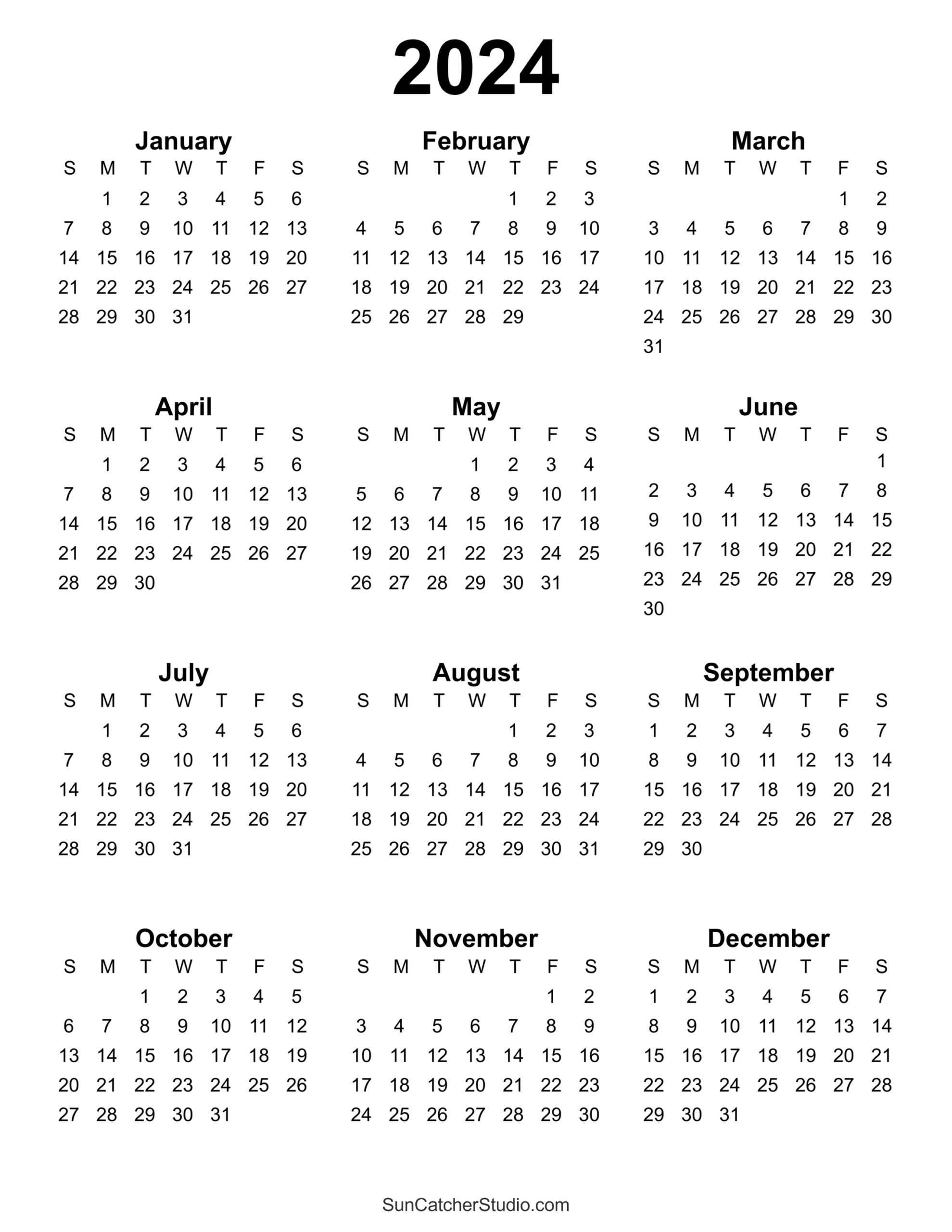 Free Printable 2024 Yearly Calendar – Diy Projects, Patterns | Printable Calendar 2024 Png