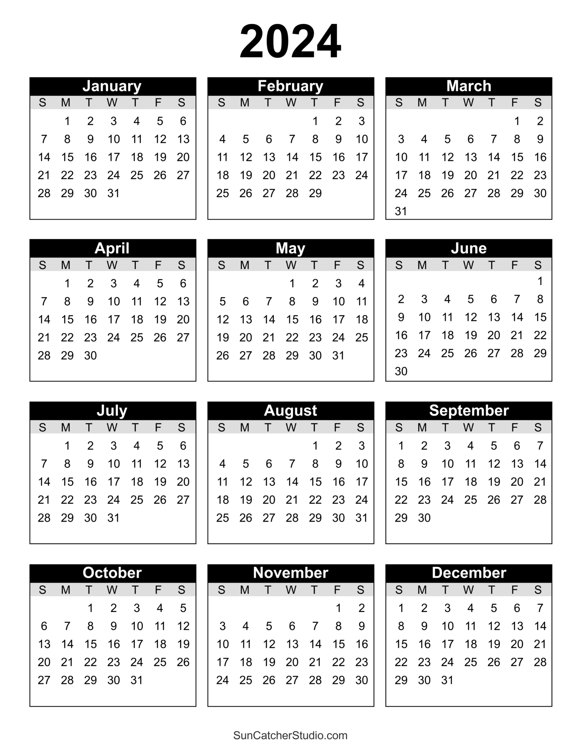 Free Printable 2024 Yearly Calendar – Diy Projects, Patterns | Printable Calendar 2024 Png