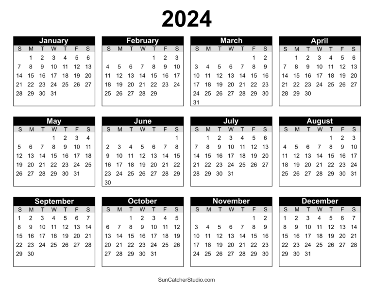 Free Printable 2024 Yearly Calendar – Diy Projects, Patterns | Printable Calendar 2024 Win