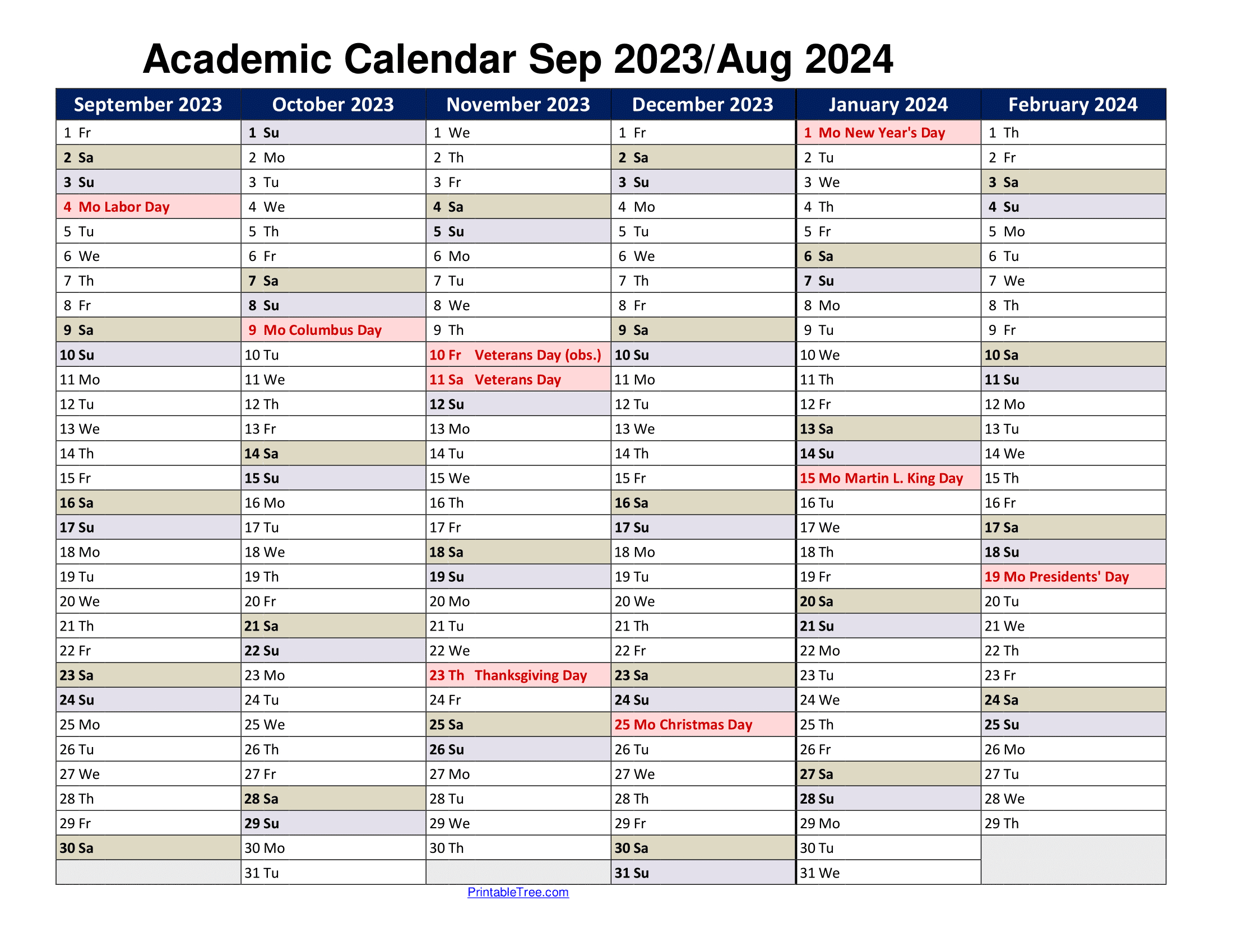 Free Printable Academic Calendar 2023 To 2024 Templates | 2023 Calendar 2024 Printable Academic