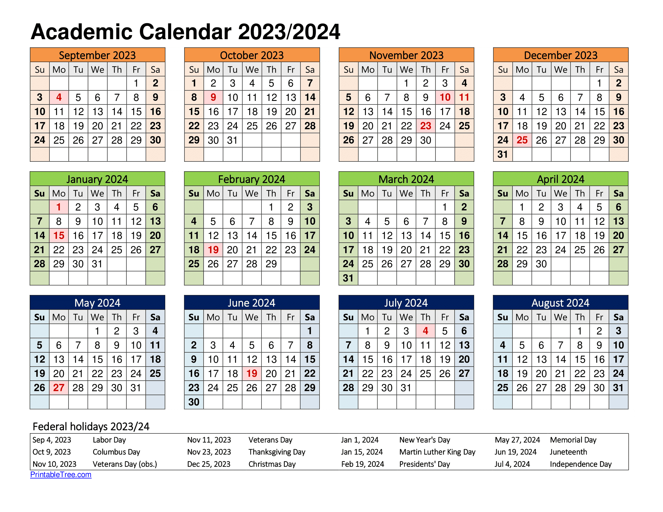 Free Printable Academic Calendar 2023 To 2024 Templates | 2023 Calendar 2024 Printable Editable