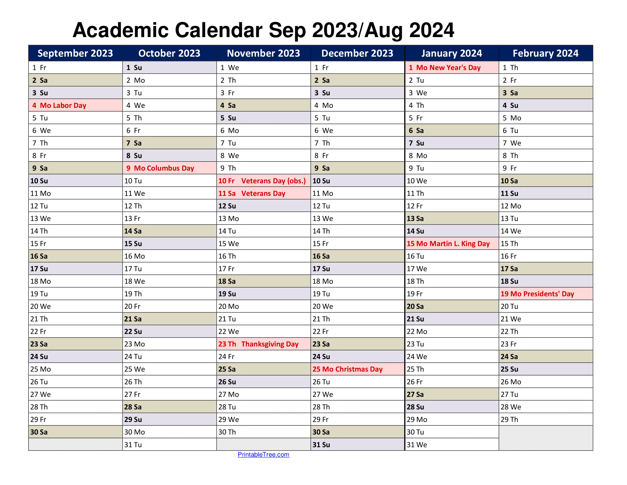 Free Printable Academic Calendar 2023 To 2024 Templates | Free Printable Academic Calendar 2023 2024