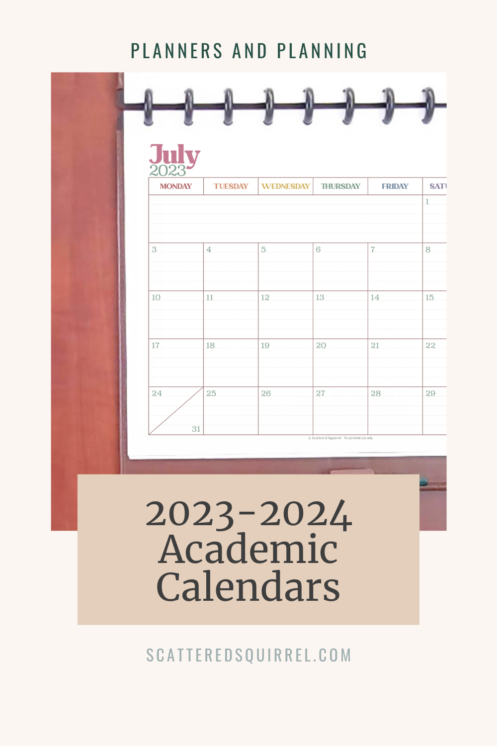 Free Printable Academic Calendars - Scattered Squirrel | Free Printable Academic Calendar 2023 2024