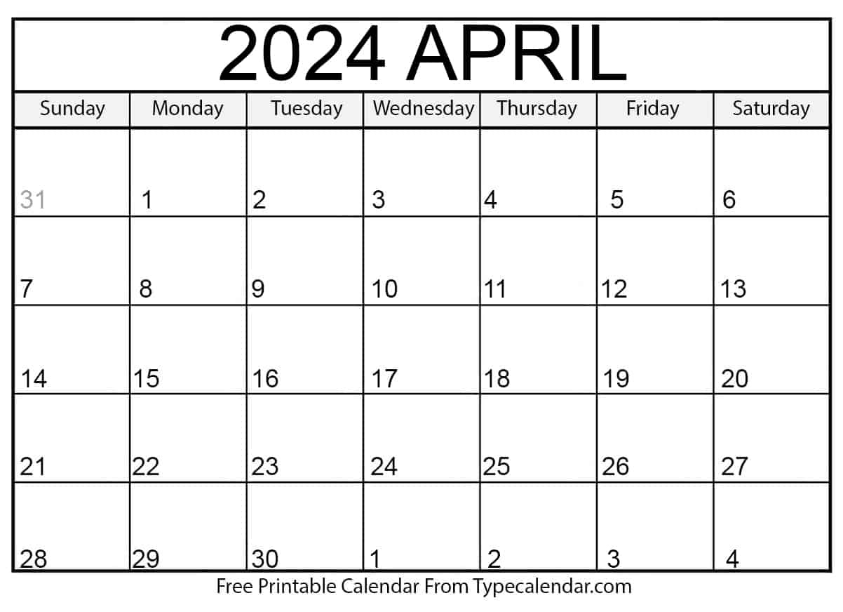 Free Printable April 2024 Calendars - Download | April 2024 Printable Calendar