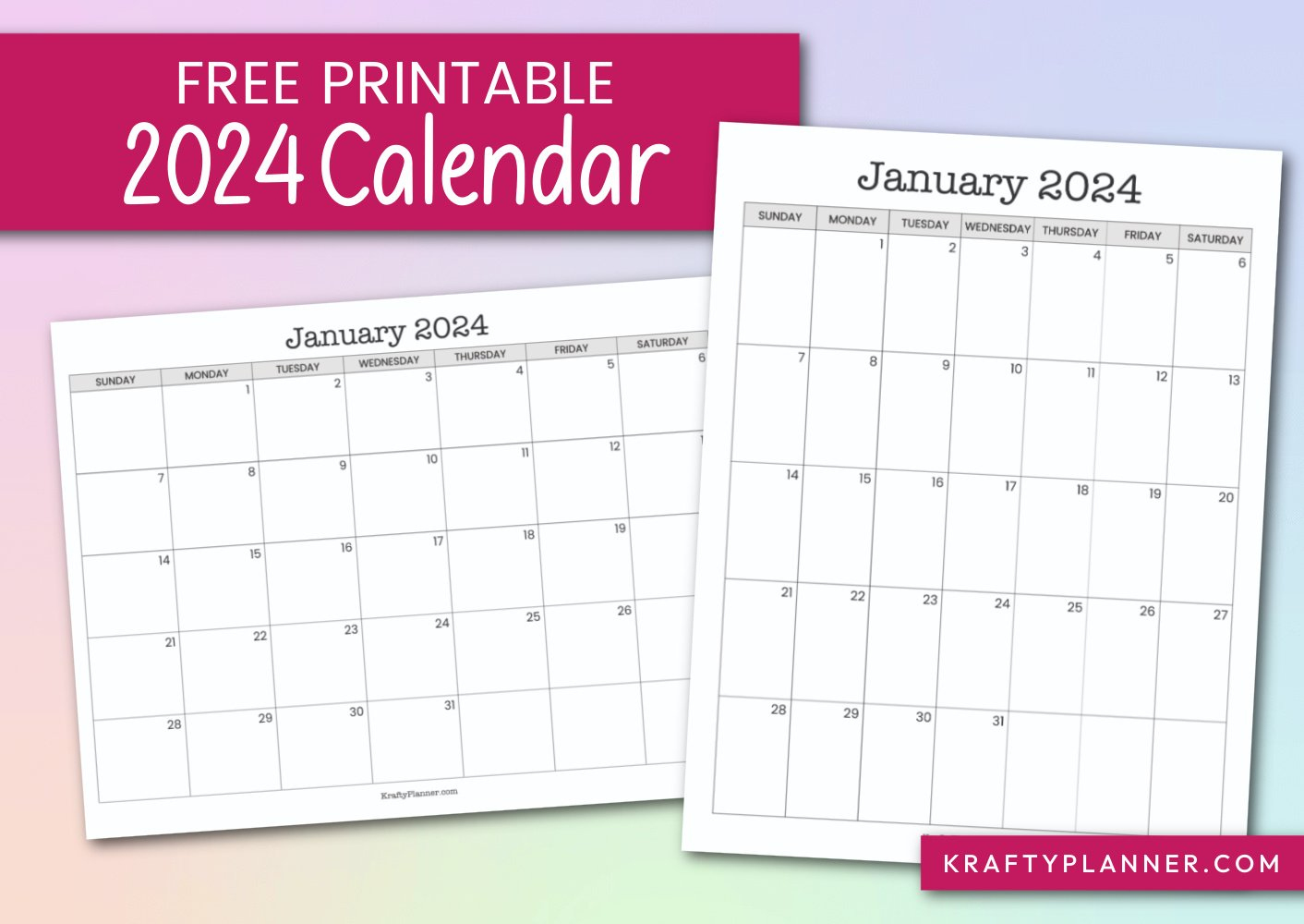 Free Printable Black And White 2024 Calendar — Krafty Planner | Free Printable 2024 Blank Calendar