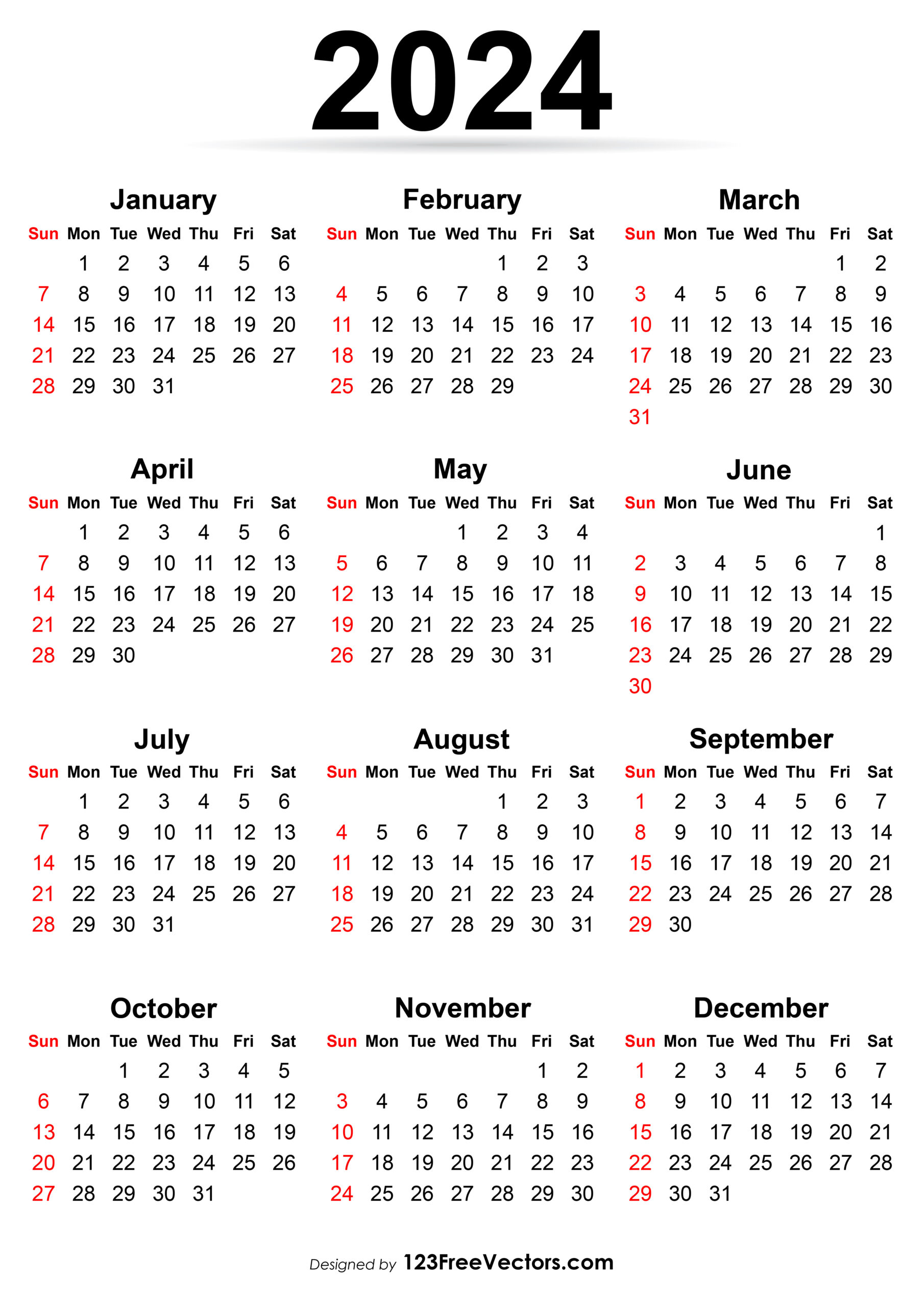 Free Printable Calendar 2024 | 123 Calendar 2024 Printable