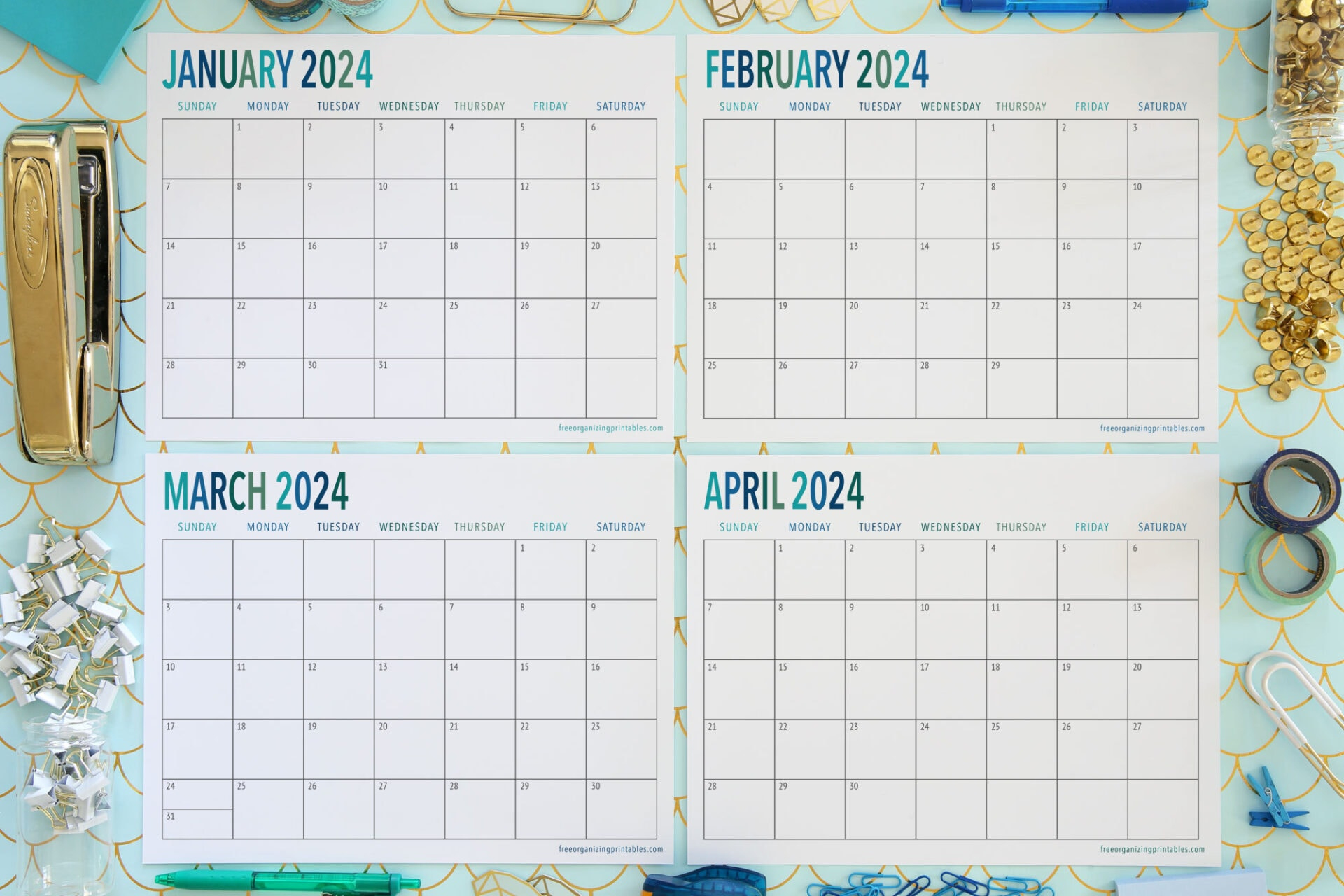 Free Printable Calendar 2024 | Free Organizing Printables | Free Printable Calendar 2024 2 Months Per Page
