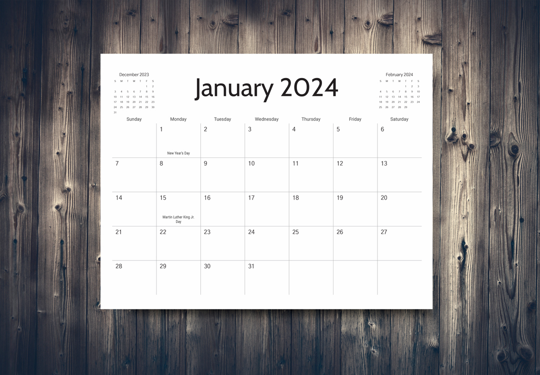 Free Printable Calendar 2024 | Monthly Calendar 2024 Free Download