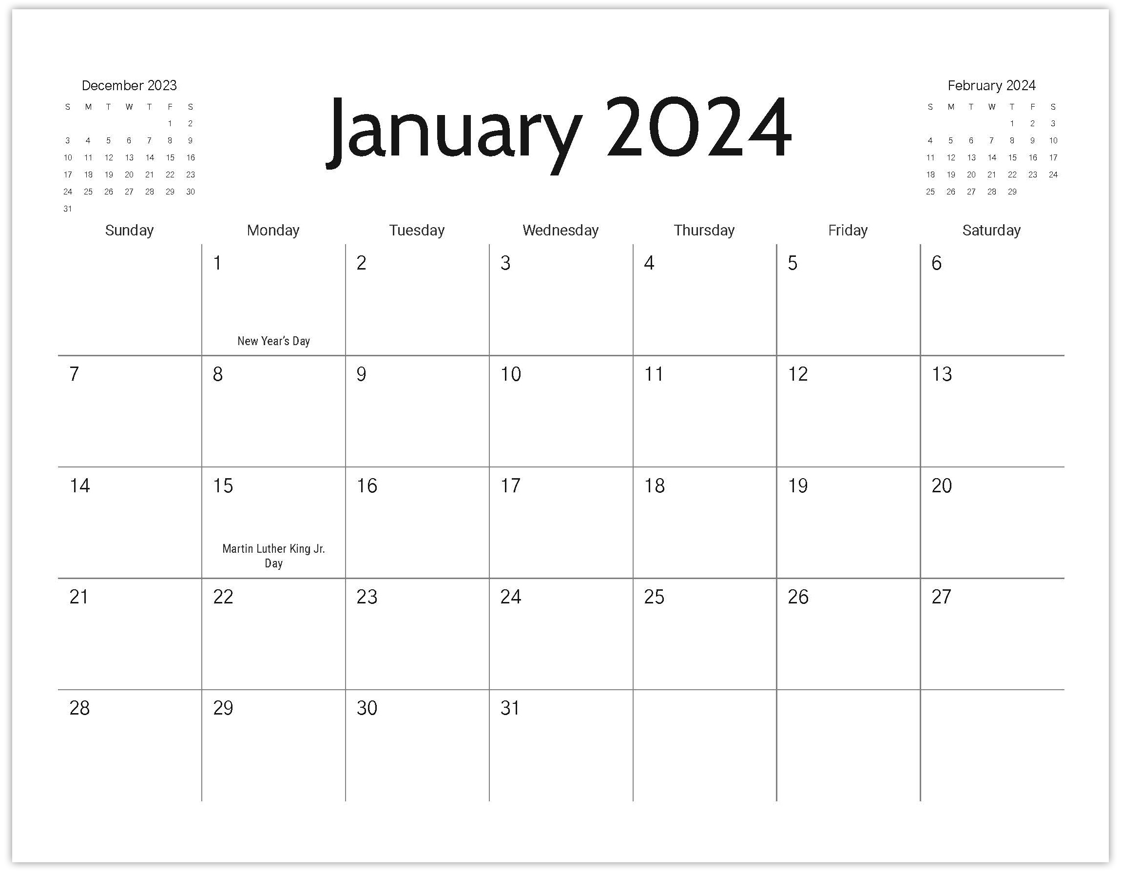 Free Printable Calendar 2024 | Printable Monthly Calendar 2024 With Notes
