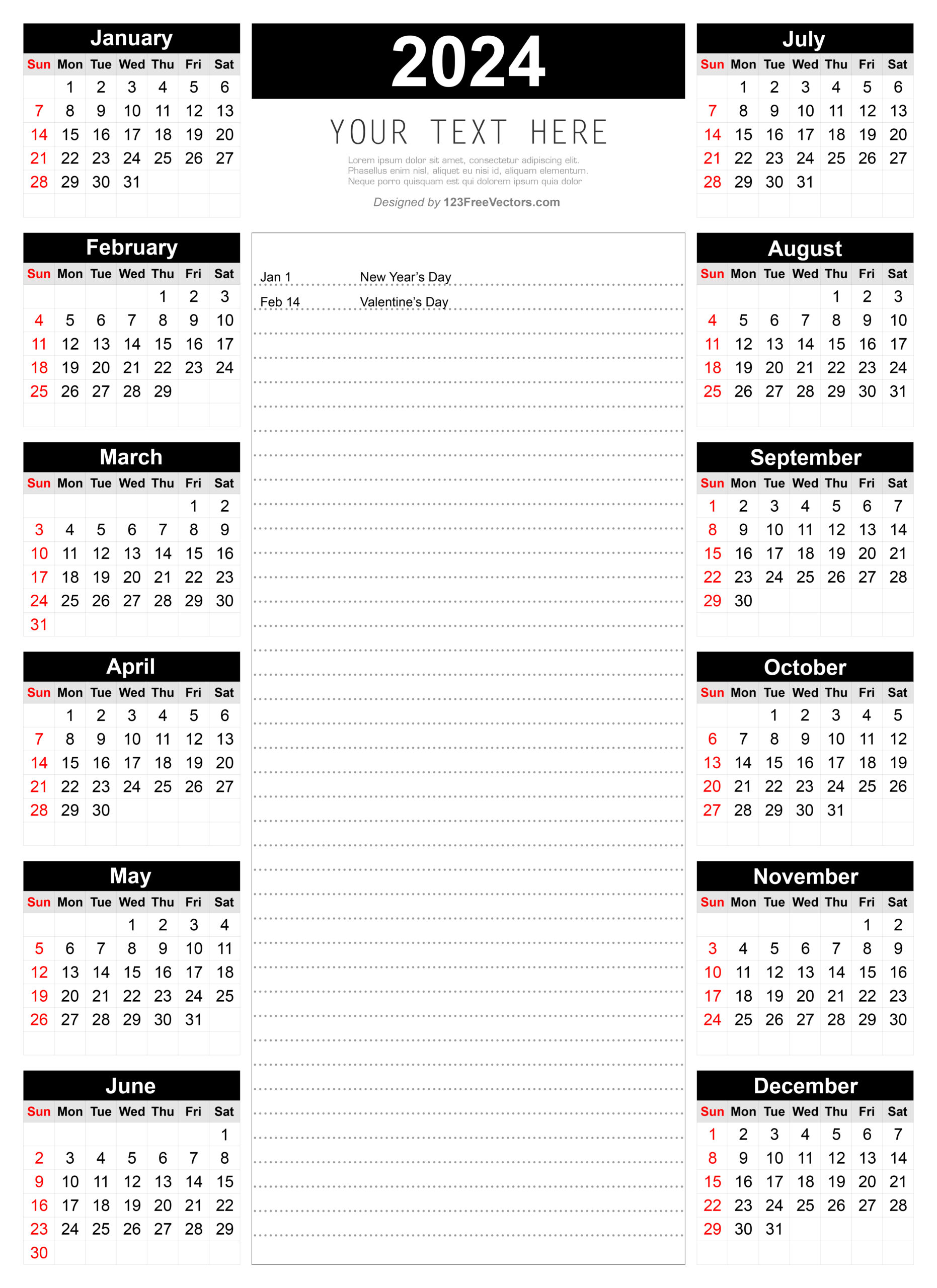 Free Printable Calendar For 2024 | 2024 Calendar Printable With Notes