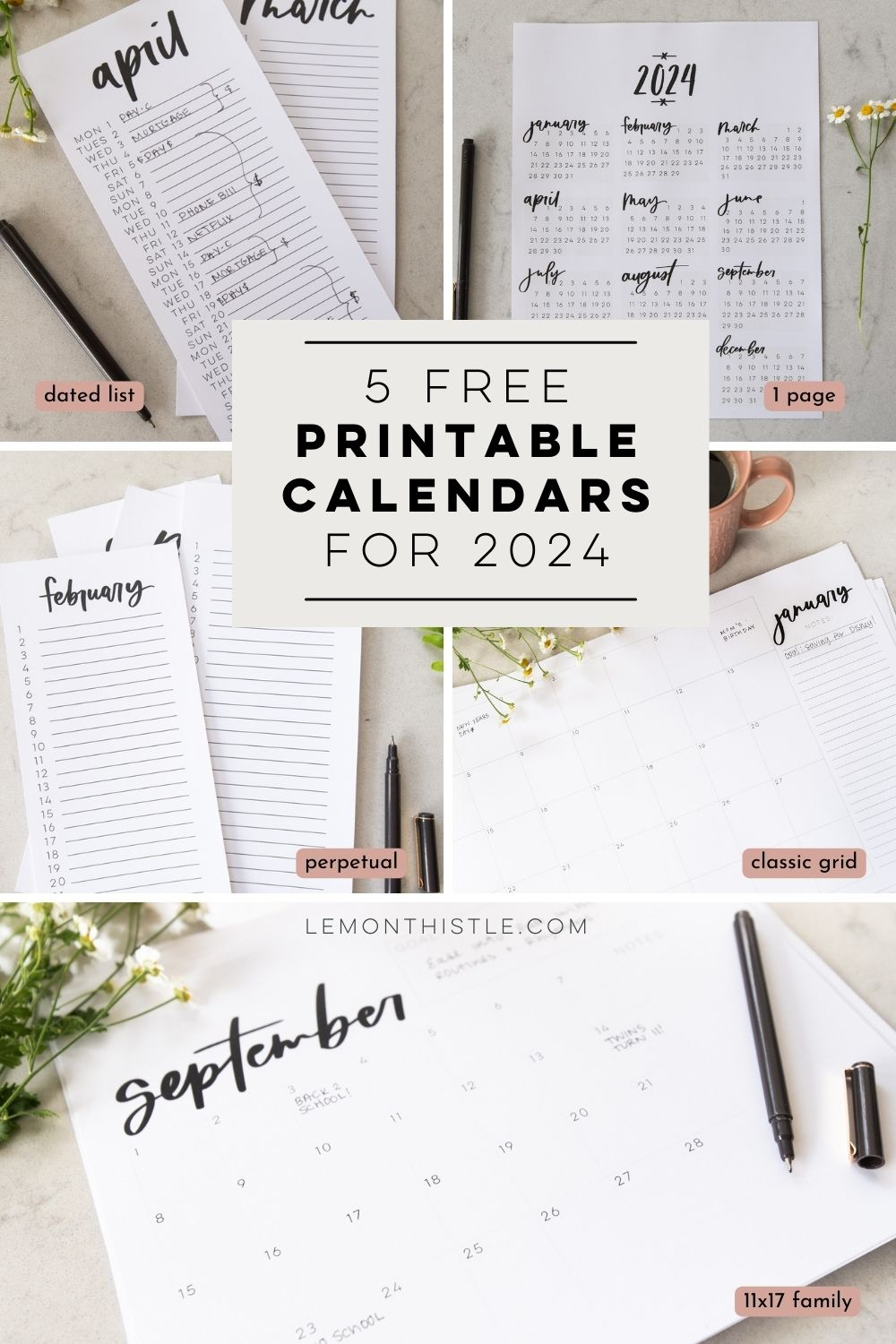 Free Printable Calendars 2024 - Lemon Thistle | 2024 Printable Calendar 11X17
