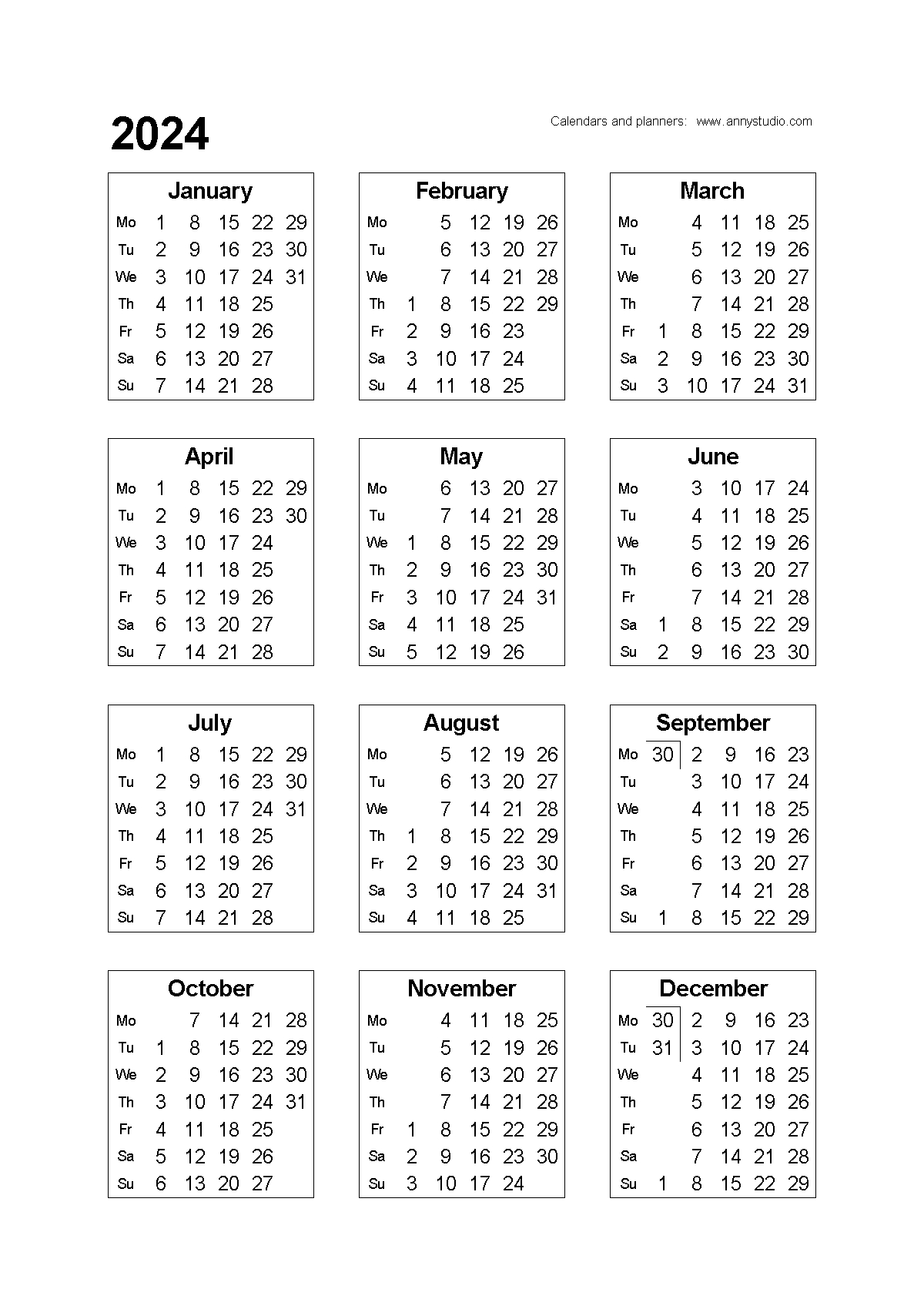 A4 Printable Calendar 2024 | Printable Calendar 2024