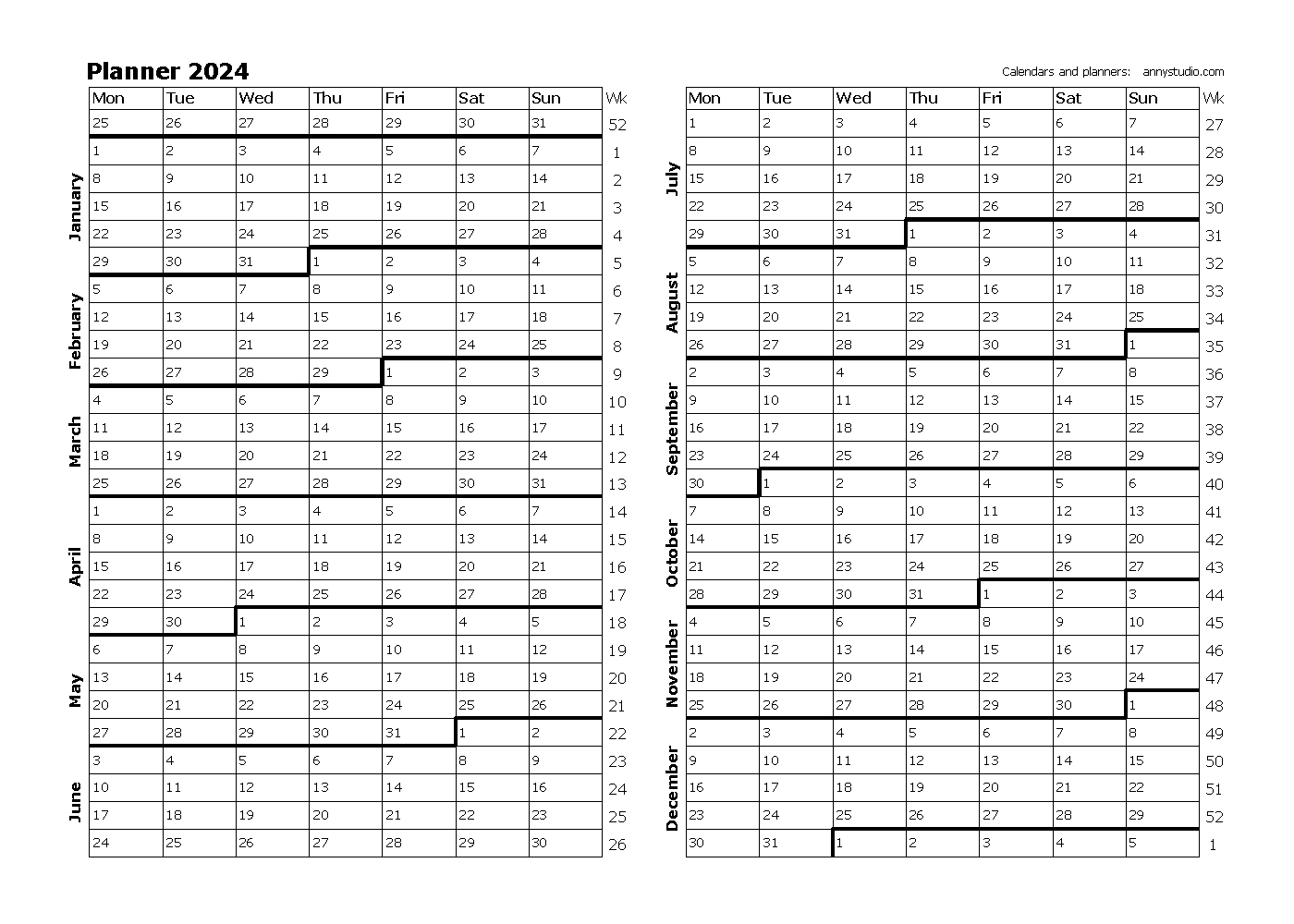 Free Printable Calendars And Planners 2024, 2025 And 2026 | Free Printable Yearly Calendar 2024 With Lines