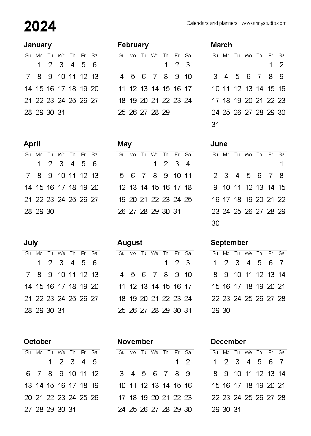 Free Printable Calendars And Planners 2024, 2025 And 2026 | Printable Calendar 2024 A4