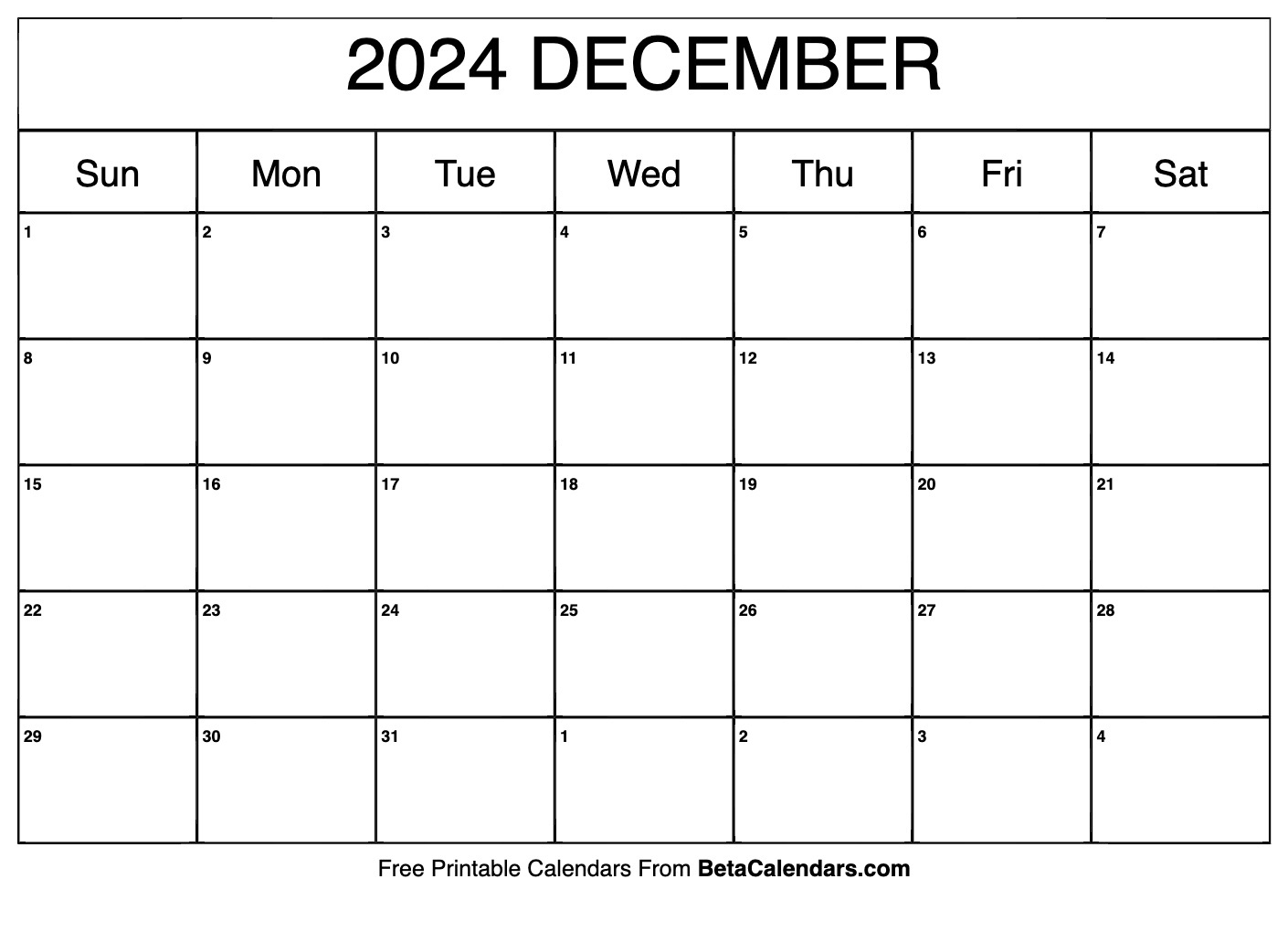 Free Printable December 2024 Calendar | Free Printable Calendar December 2024