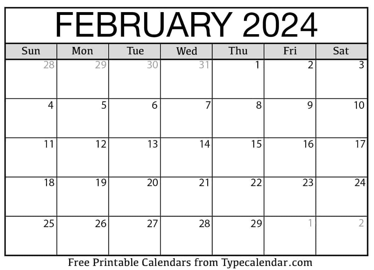 Free Printable February 2024 Calendars - Download | February Printable Calendar 2024