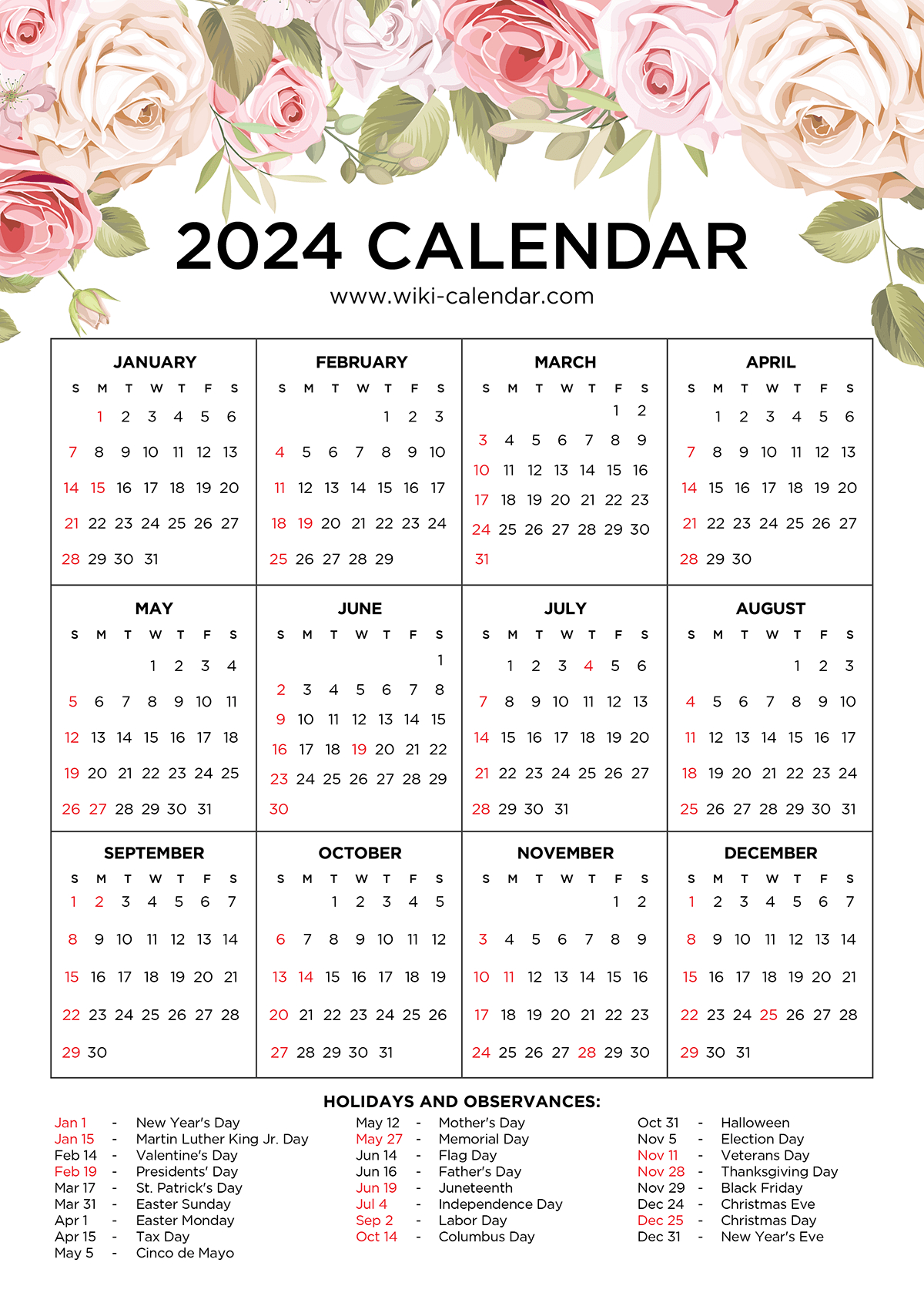 Free Printable Floral Calendar 2024 - Wiki Calendar | 2024 Calendar Printable Floral