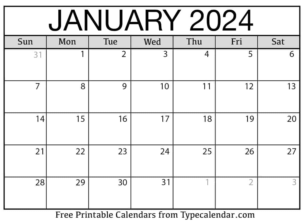 Free Printable January 2024 Calendar - Download | 2024 Calendar Monthly