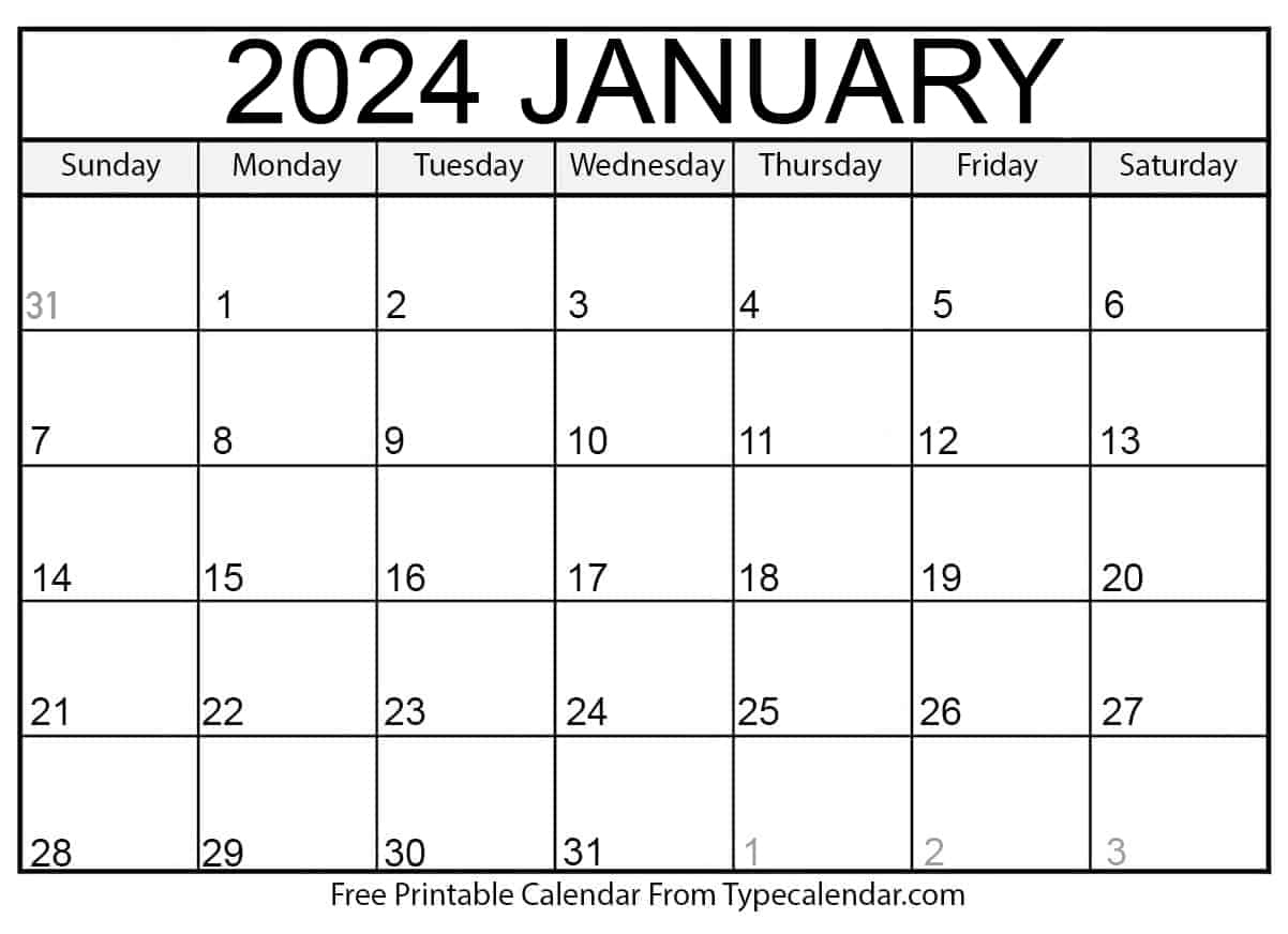 Free Printable January 2024 Calendar - Download | Google Calendar 2024 Printable