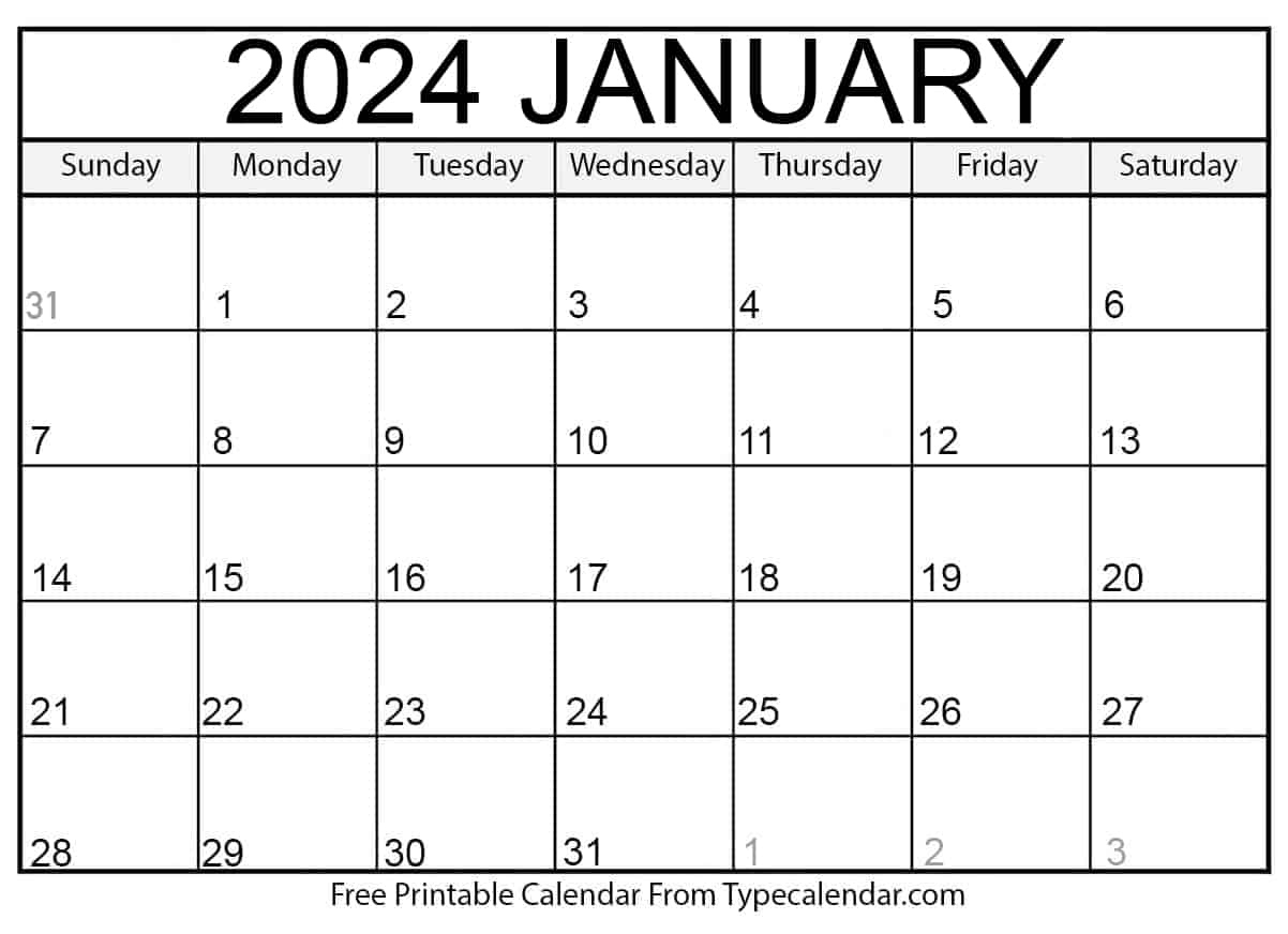 Free Printable January 2024 Calendar - Download | Google Calendar 2024 Printable PDF