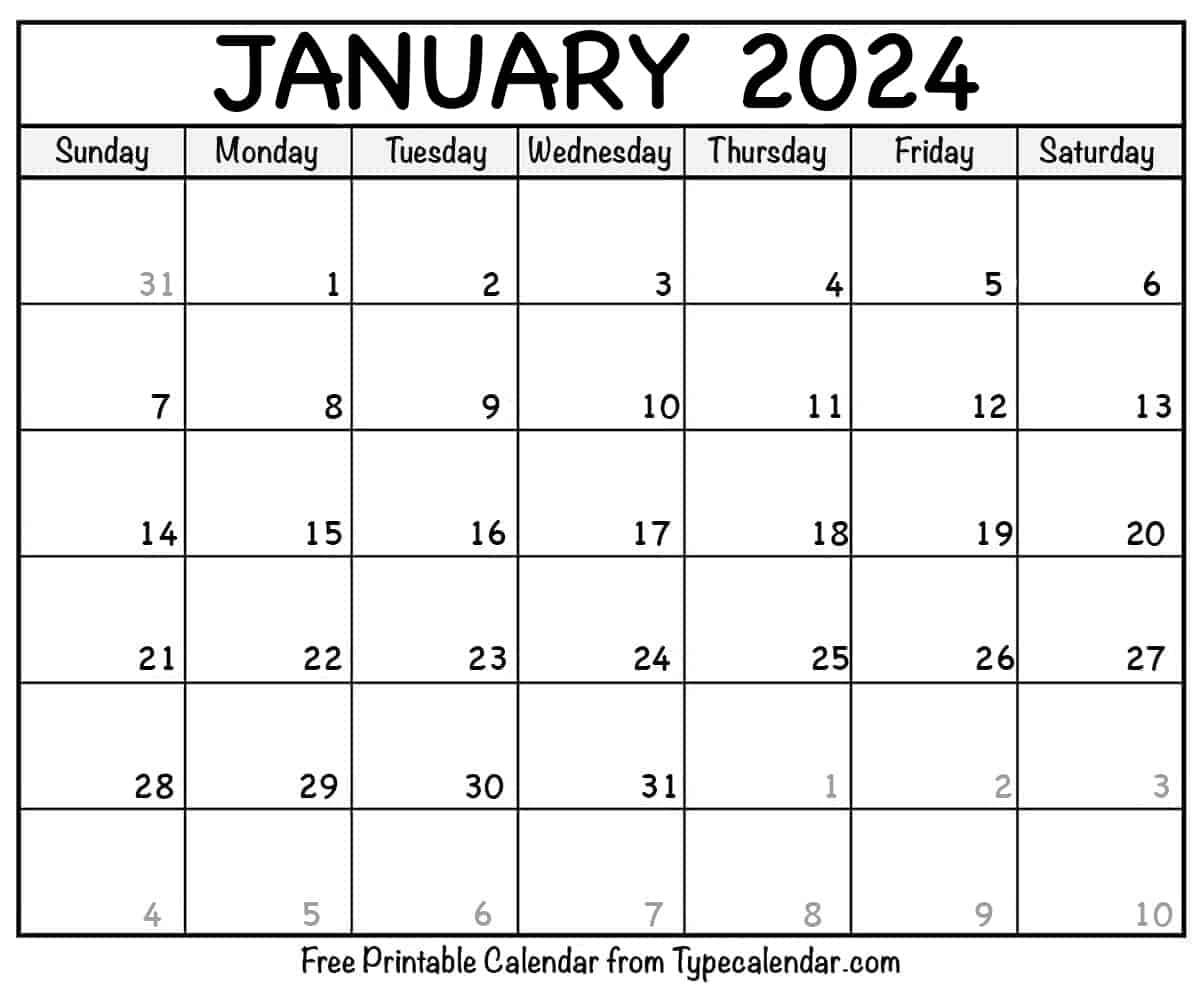 Free Printable January 2024 Calendar - Download | Printable Calendar 2024 January Month