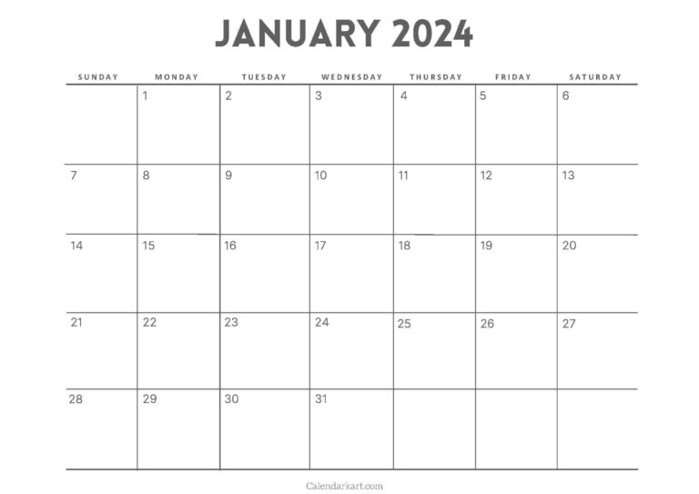 Free Printable January 2024 Calendars - Calendarkart | 2024 Calendar Printable HP