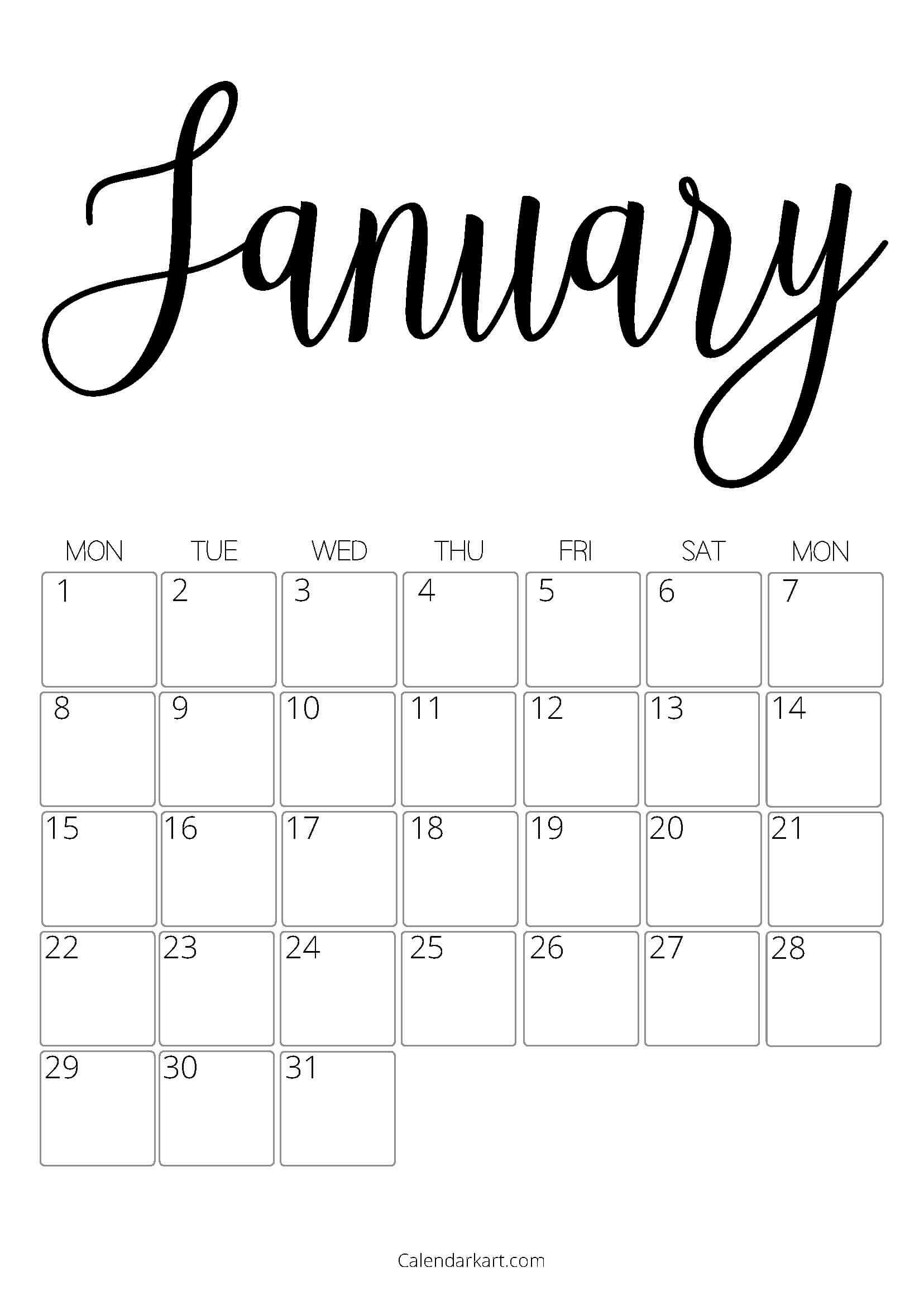 Free Printable January 2024 Calendars - Calendarkart | January 2024 Calendar Printable Monday Start