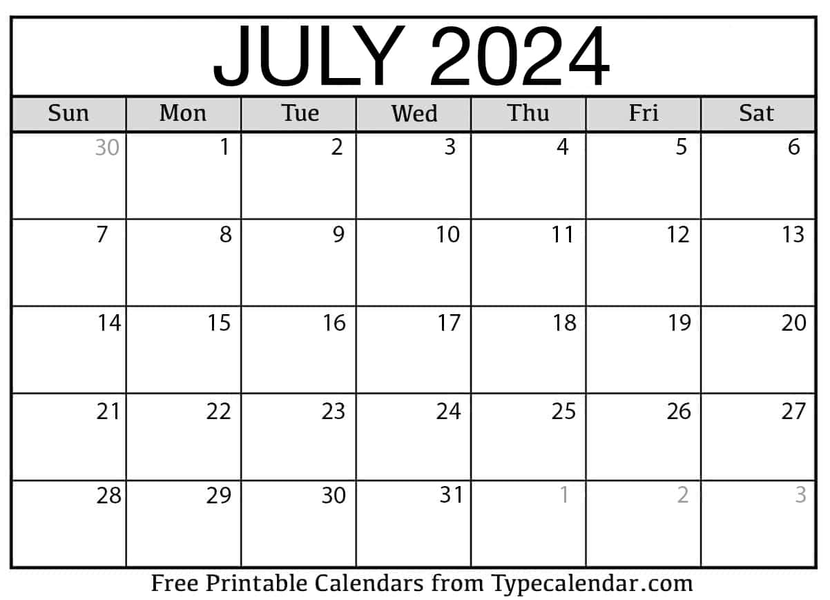 Free Printable July 2024 Calendars - Download | 2024 Yearly Calendar Printable One Page Word