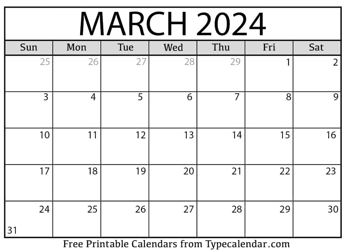 Free Printable March 2024 Calendars - Download | 2024 Printable Monthly Calendar