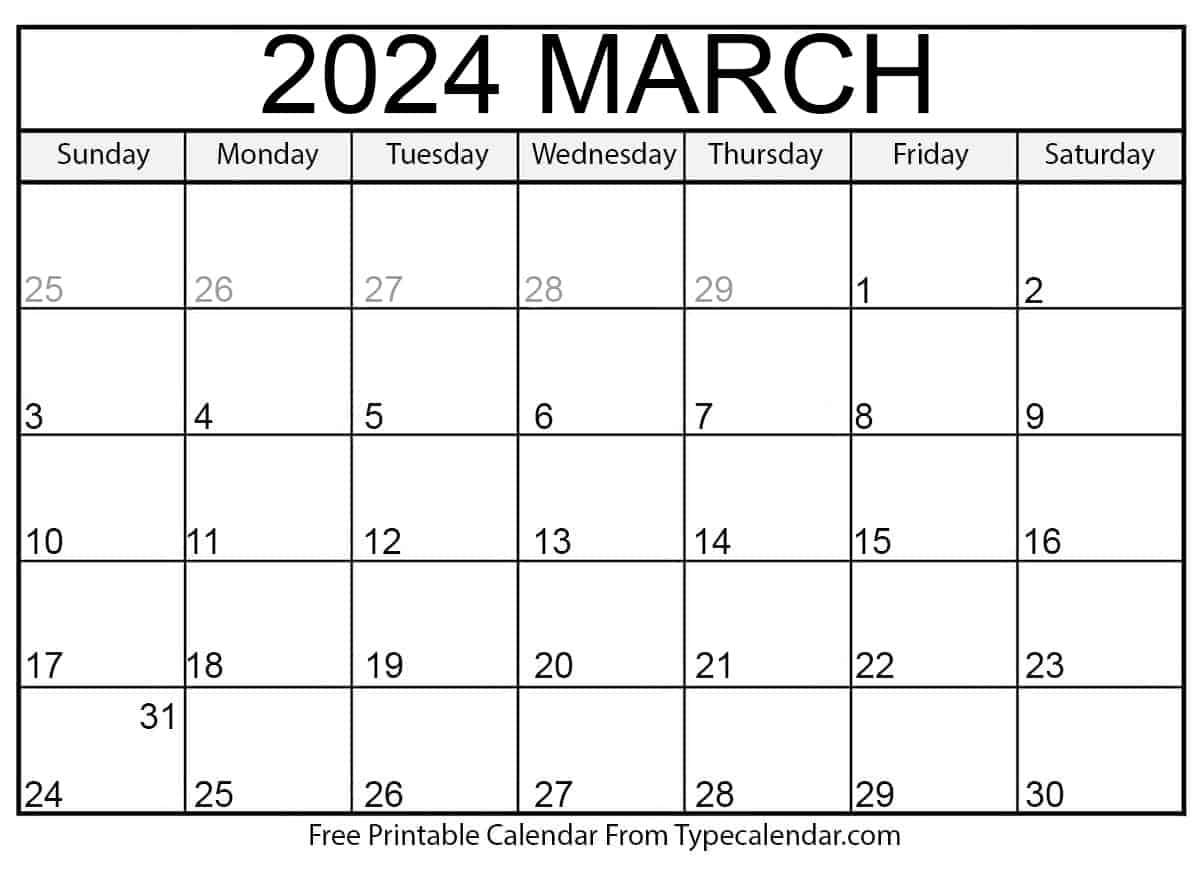 Free Printable March 2024 Calendars - Download | March Printable Calendar 2024