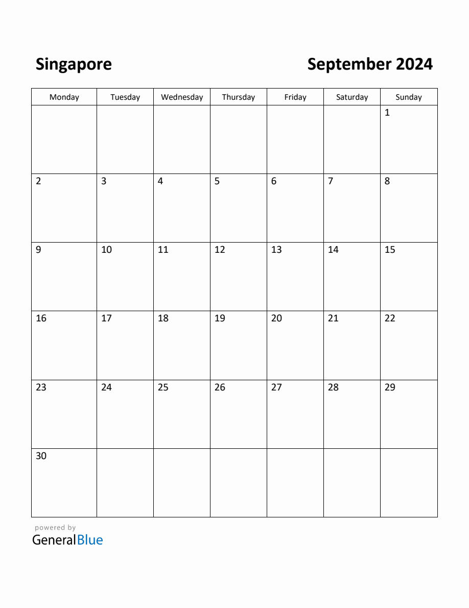 Free Printable September 2024 Calendar For Singapore | 2024 Calendar Singapore Printable Pdf Download