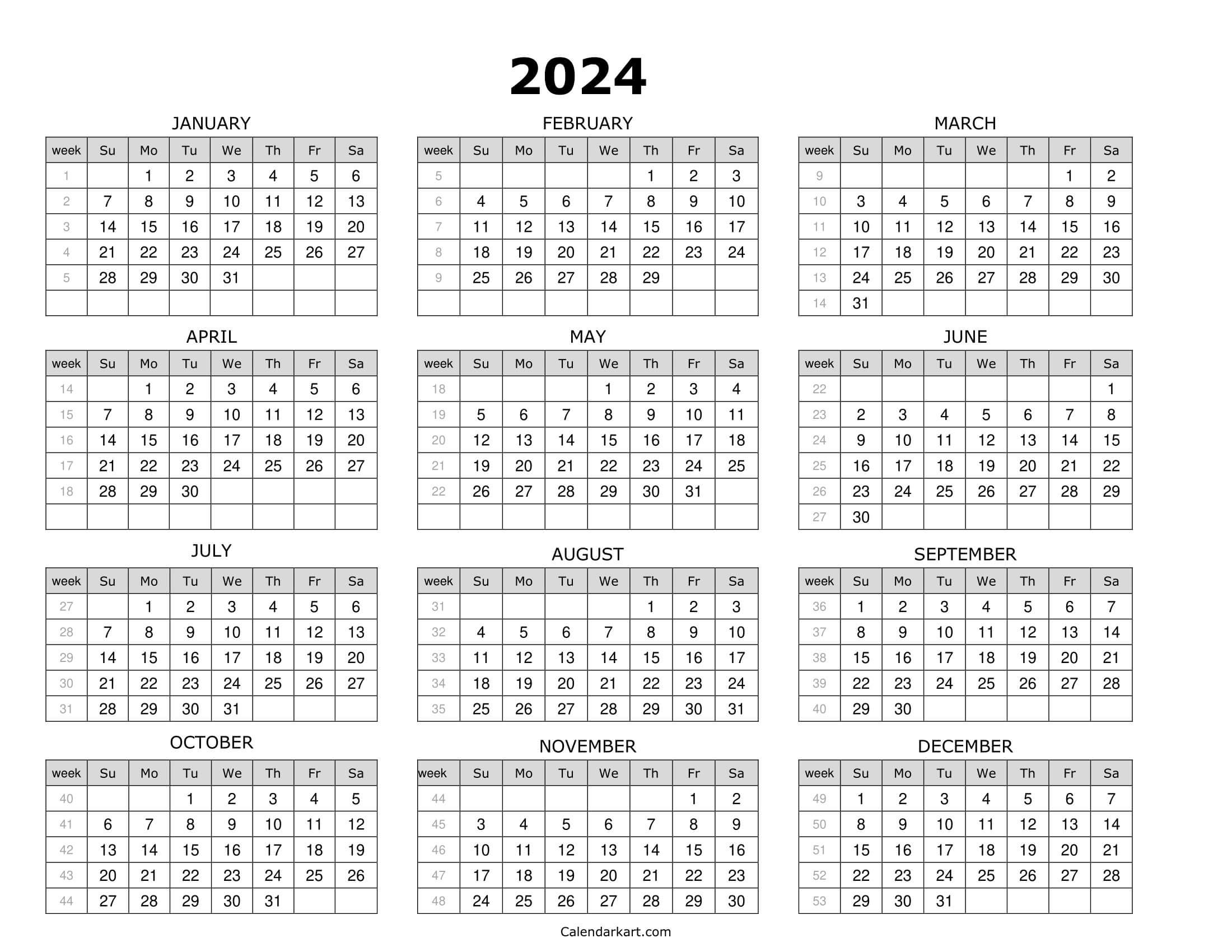 Free Printable Year At A Glance Calendar 2023-2024 - Calendarkart | 2024 Year Calendar Printable Free
