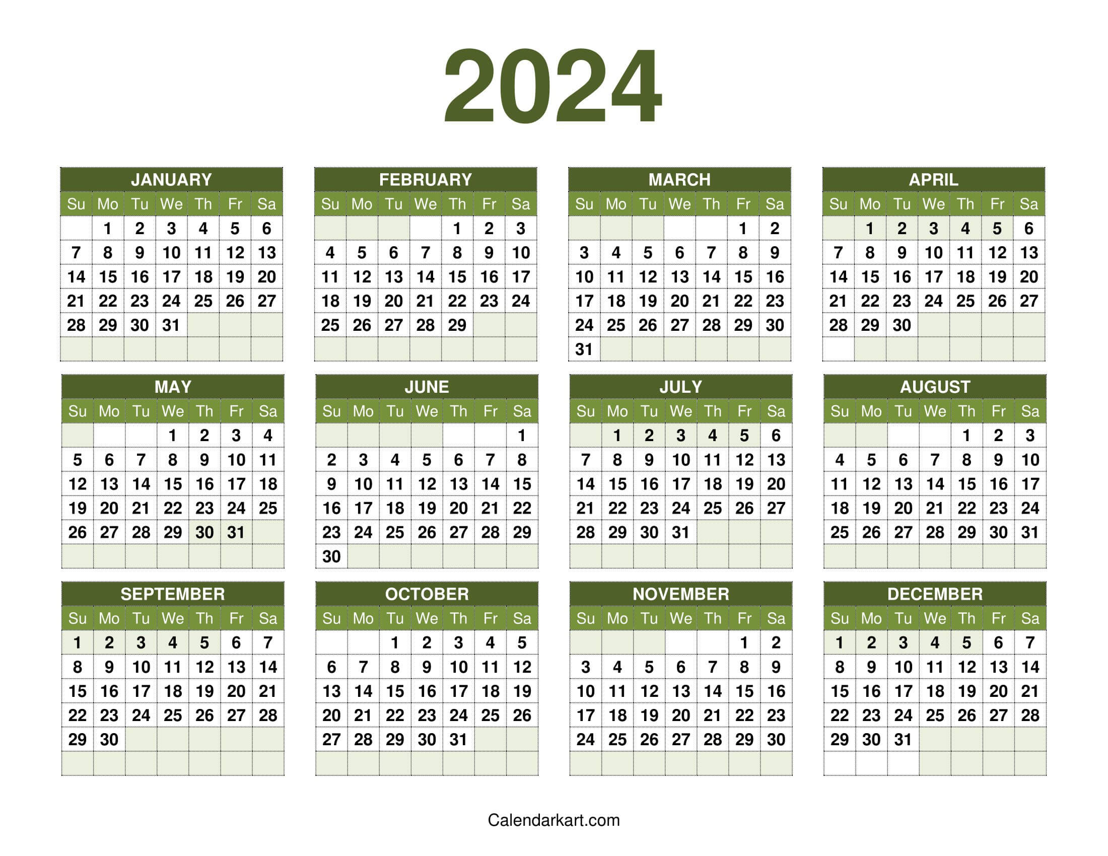 Free Printable Year At A Glance Calendar 2023-2024 - Calendarkart | 2024 Year Calendar