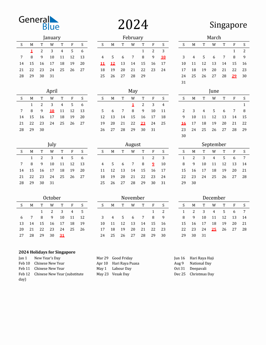 Free Singapore Holidays Calendar For Year 2024 | Printable Calendar 2024 Singapore Public Holiday