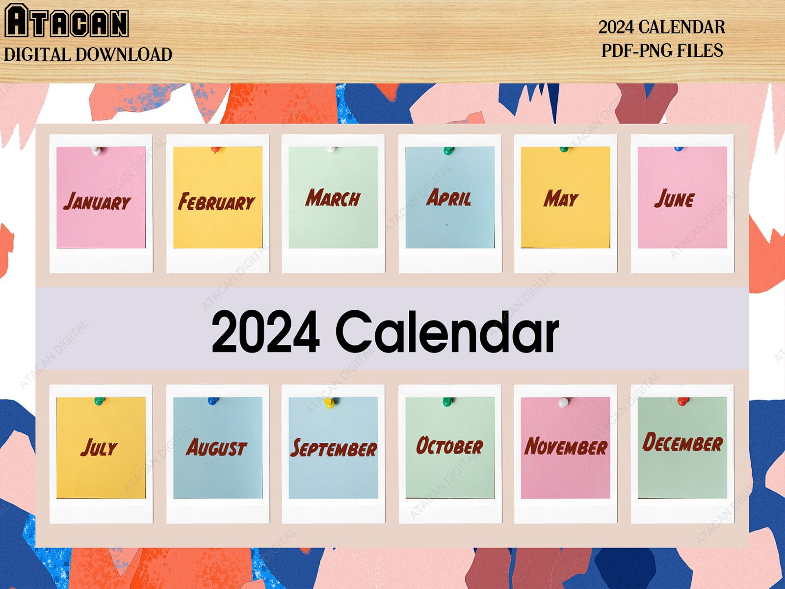 Hello 2024 Calendar Sheets / Instant Download Printable Calendar / Monthly  Planner Pdf Png Files 513 | Digital Printable Calendar 2024