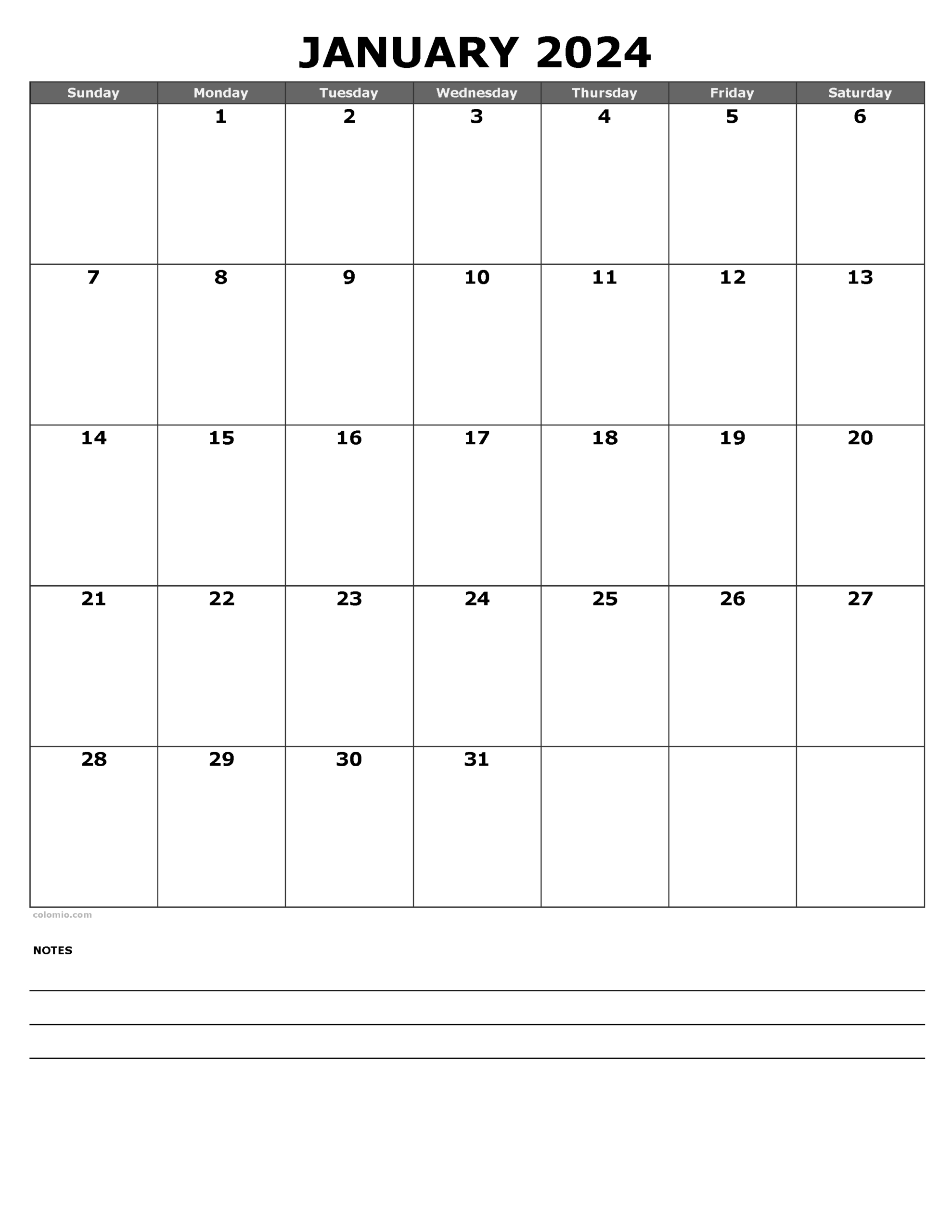 January 2023 Calendar | Free Printable Pdf, Xls And Png | January 2024 Calendar Printable Vertical