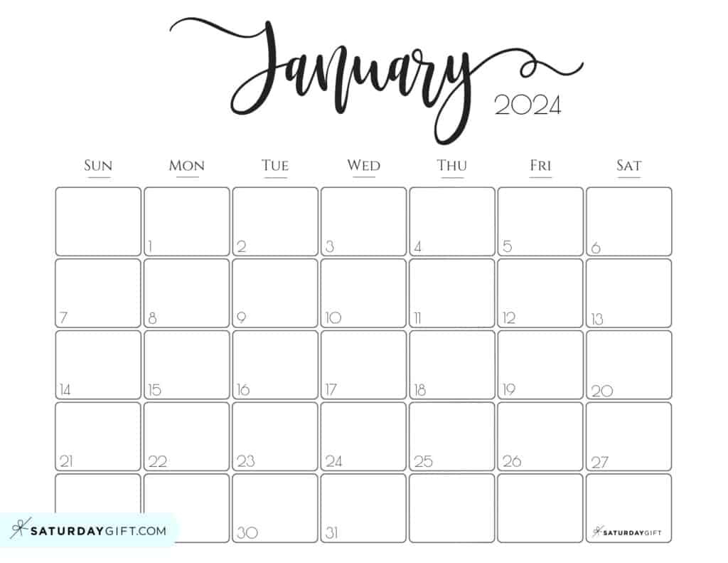 January 2024 Calendar - 20 Cute &amp;amp; Free Printables | Saturdaygift | Calendar 2024 January Printable Free