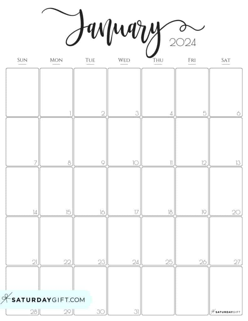 January 2024 Calendar - 20 Cute &amp;amp; Free Printables | Saturdaygift | Monthly Calendar 2024 Printable Portrait