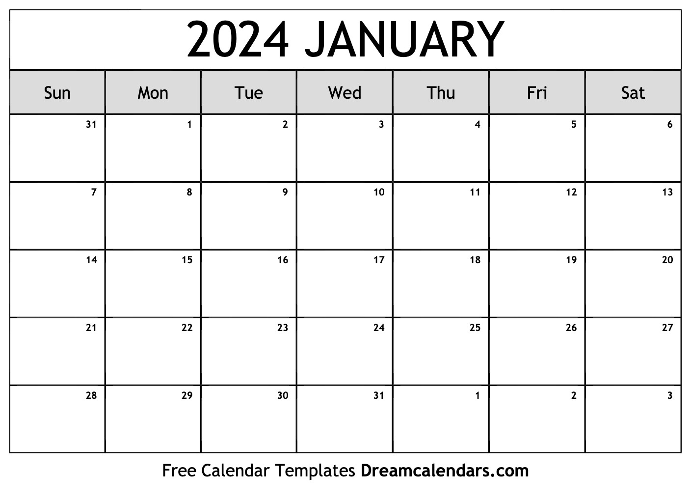 January 2024 Calendar | Free Blank Printable With Holidays | January 2024 Calendar Blank Printable