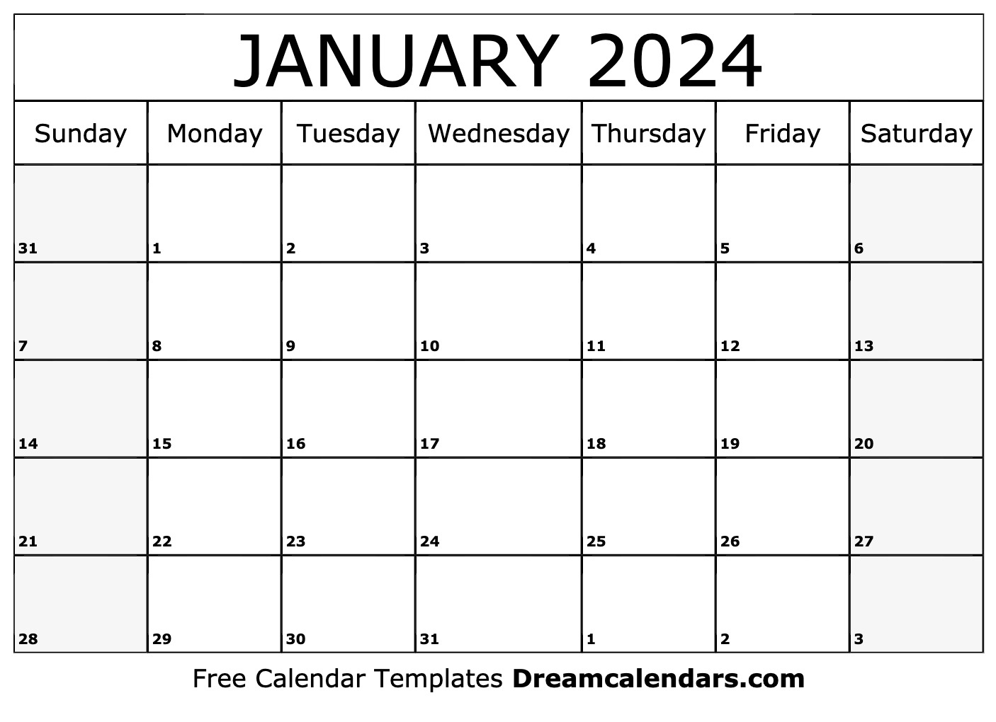 January 2024 Calendar | Free Blank Printable With Holidays | Printable Calendar 2024 January Wiki