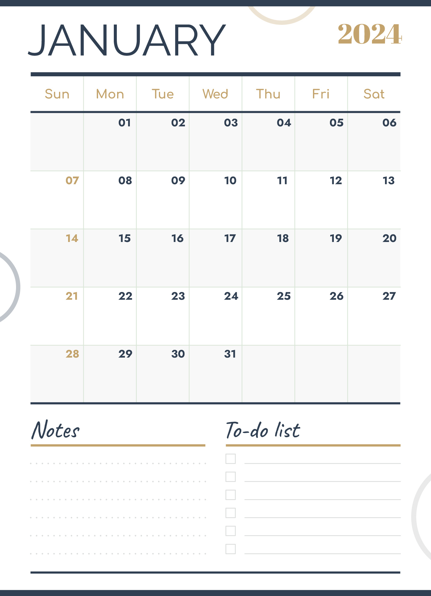 January 2024 Calendar Free Google Docs Template - Gdoc.io | 2024 Calendar Printable Word Doc