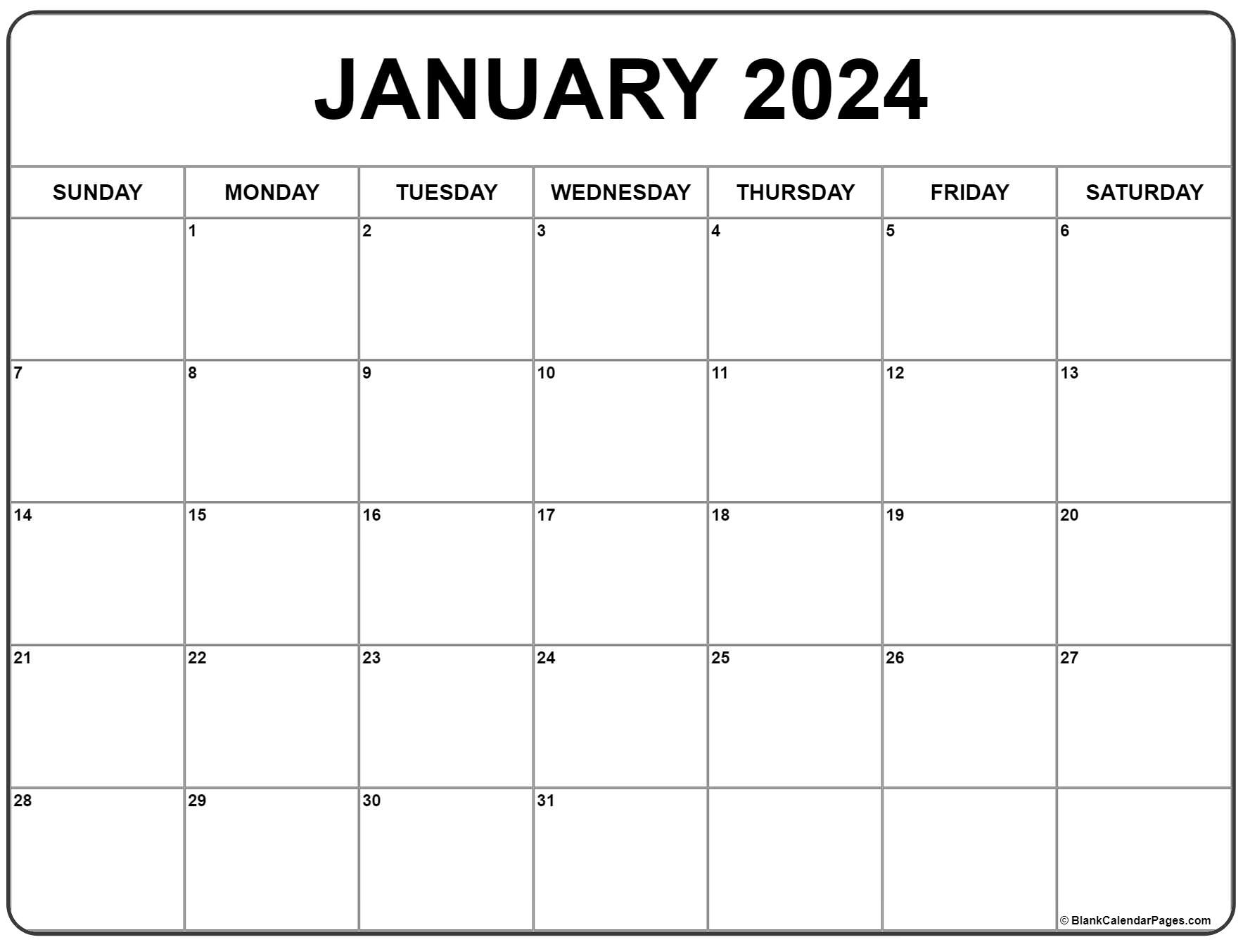 January 2024 Calendar | Free Printable Calendar | 2024 Monthly Calendar Printable