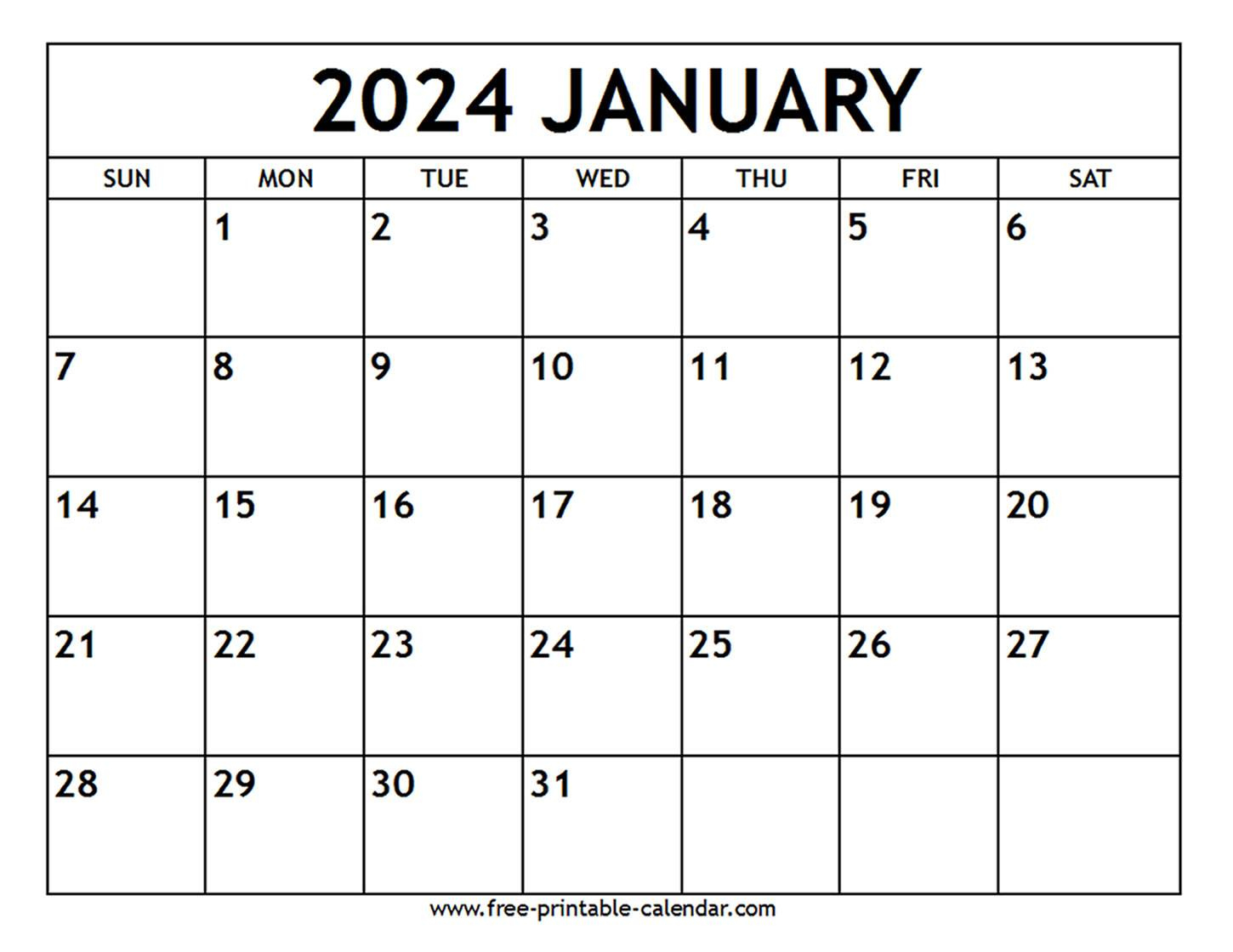 January 2024 Calendar - Free-Printable-Calendar | Calendar Jan 2024 Printable Free