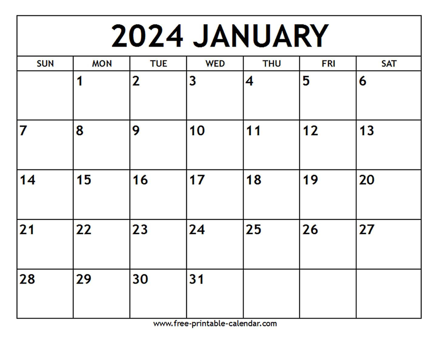 January 2024 Calendar - Free-Printable-Calendar | Jan 2024 Calendar Printable Free