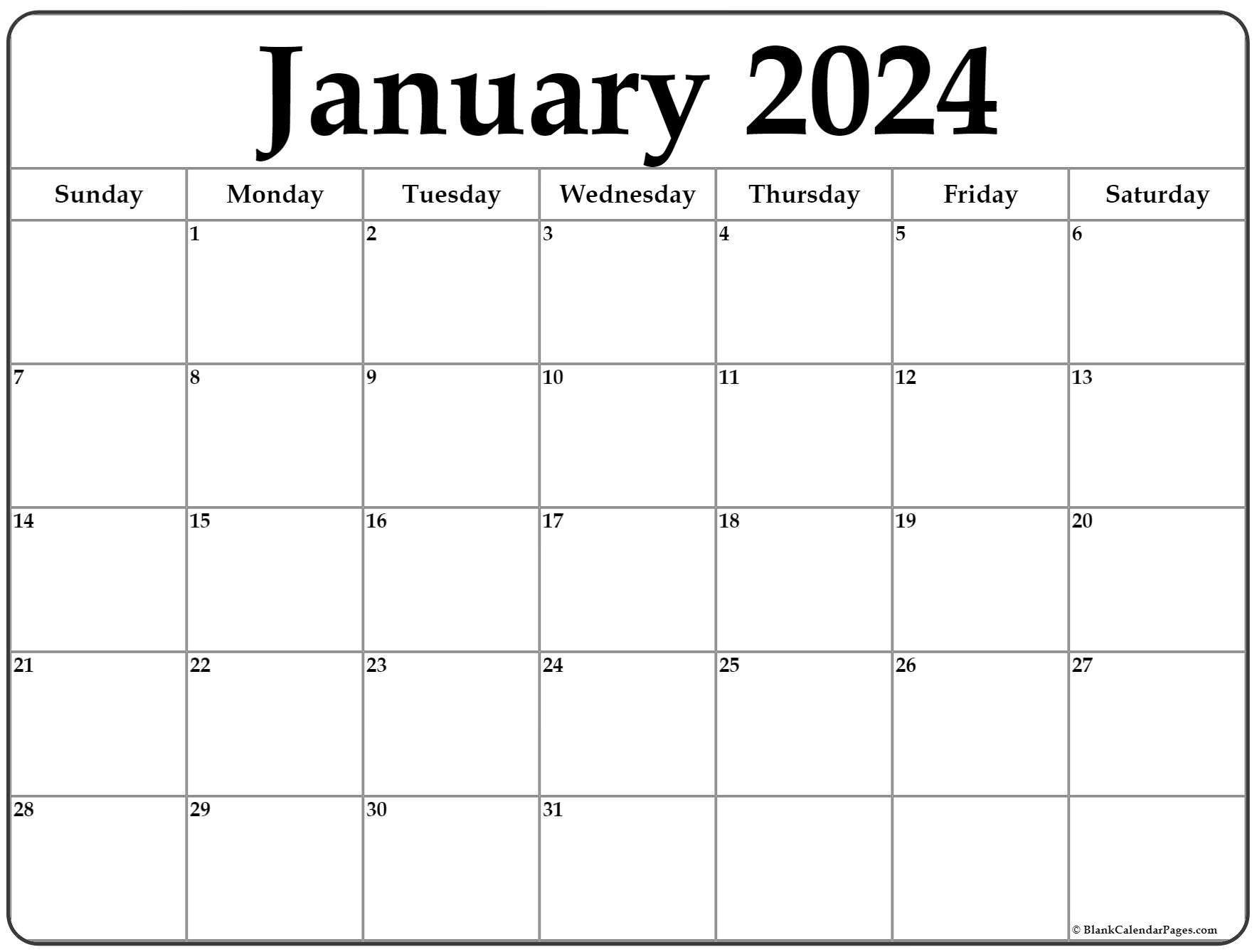 January 2024 Calendar | Free Printable Calendar | January 2024 Calendar Printable Free
