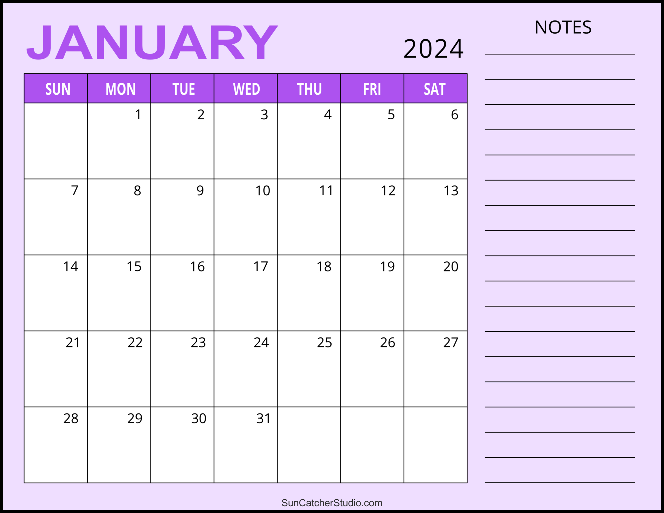 January 2024 Calendar (Free Printable) – Diy Projects, Patterns | Free Printable Lined Monthly Calendar 2024