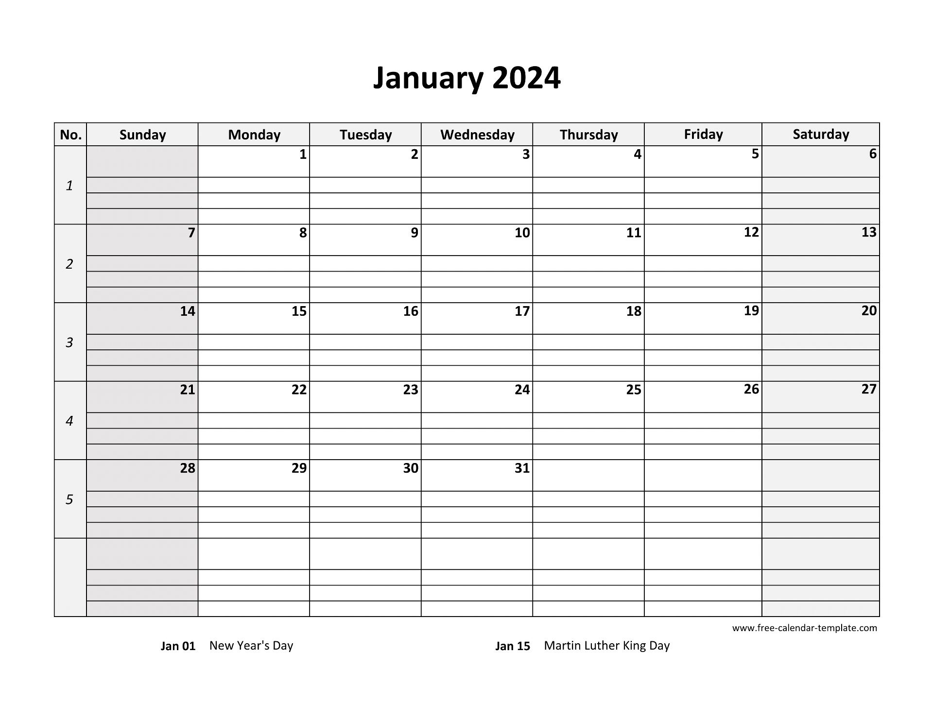 January 2024 Calendar Free Printable With Grid Lines Designed | Free Printable Lined Monthly Calendar 2024