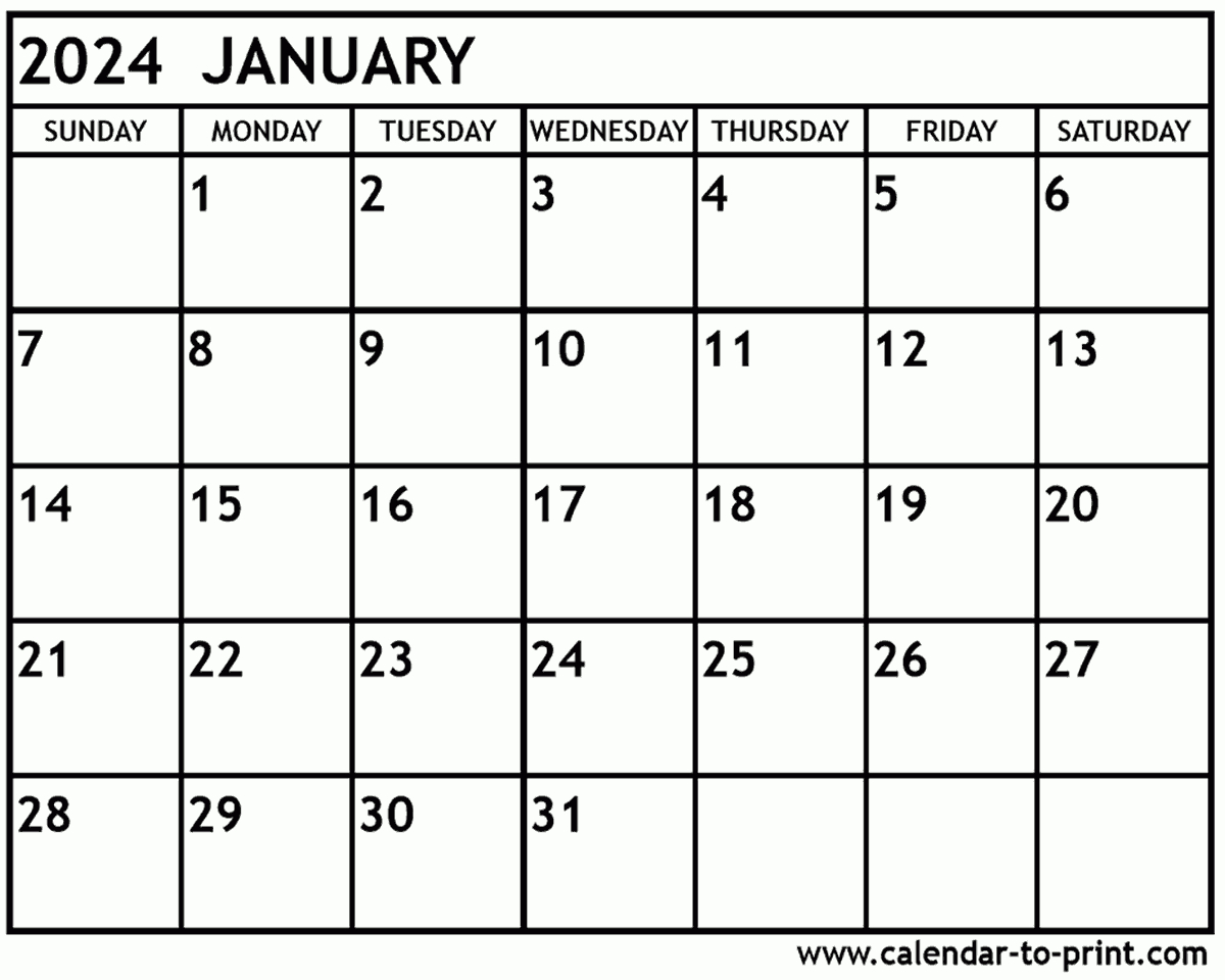 January 2024 Calendar Printable | Calendar Jan 2024 Printable Free