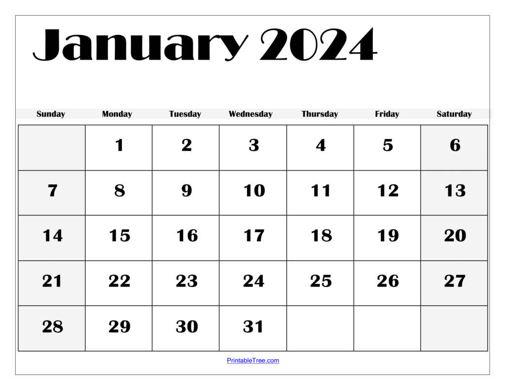 January 2024 Calendar Printable Pdf Template With Holidays | January Free Printable Calendar 2024